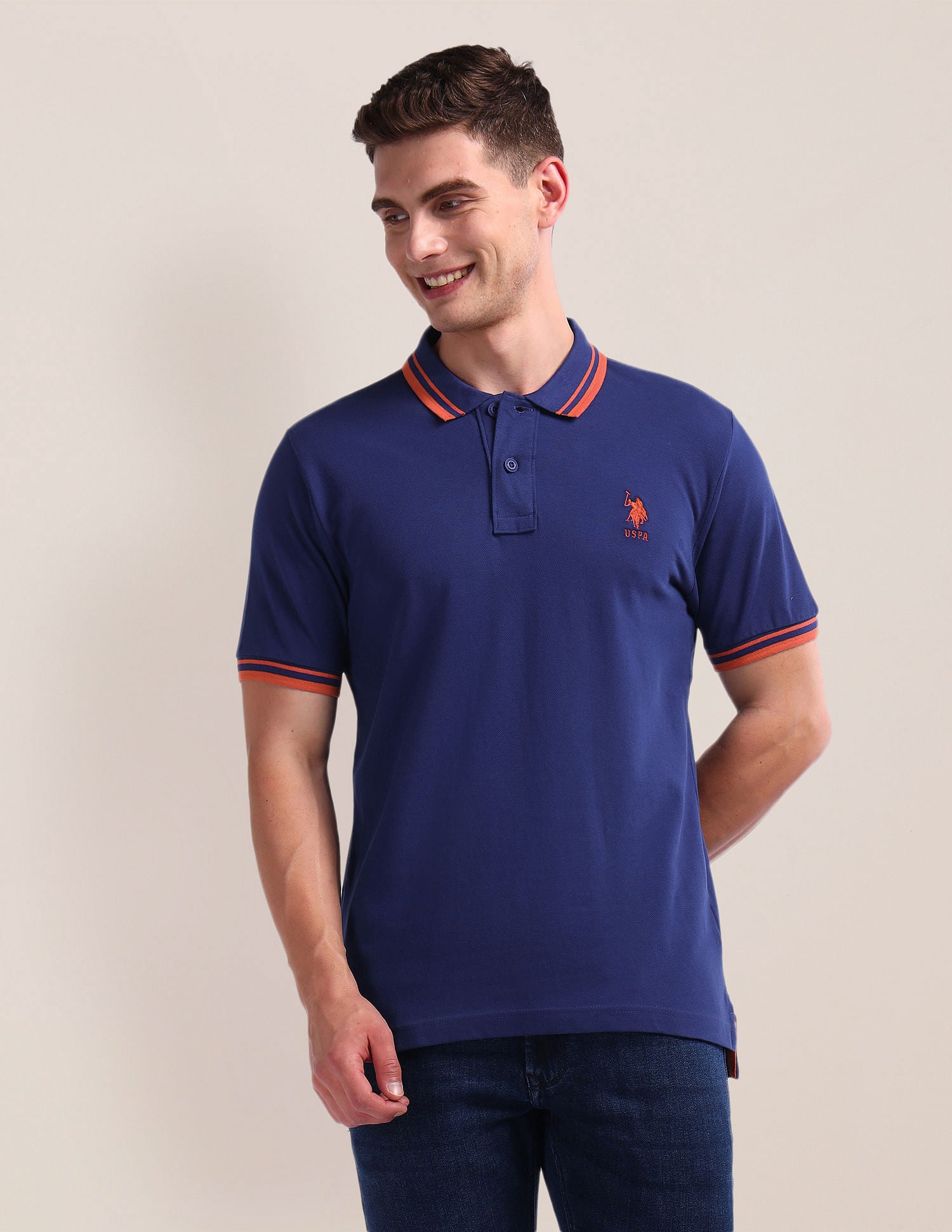 Solid Slim Fit Polo Shirt Blue - U.S. Polo Assn. India | Large