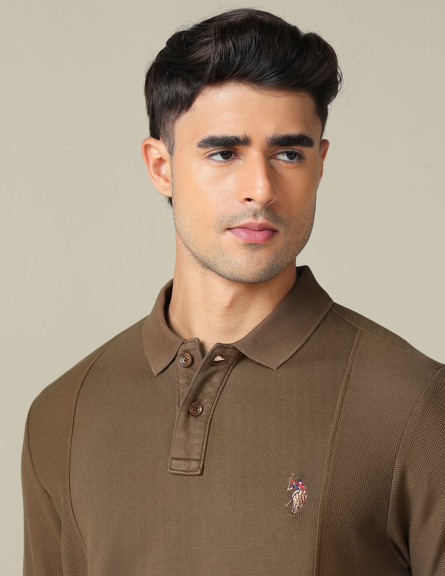 Pure Cotton Muscle Fit Polo Shirt Light Brown - U.S. POLO ASSN. | Large