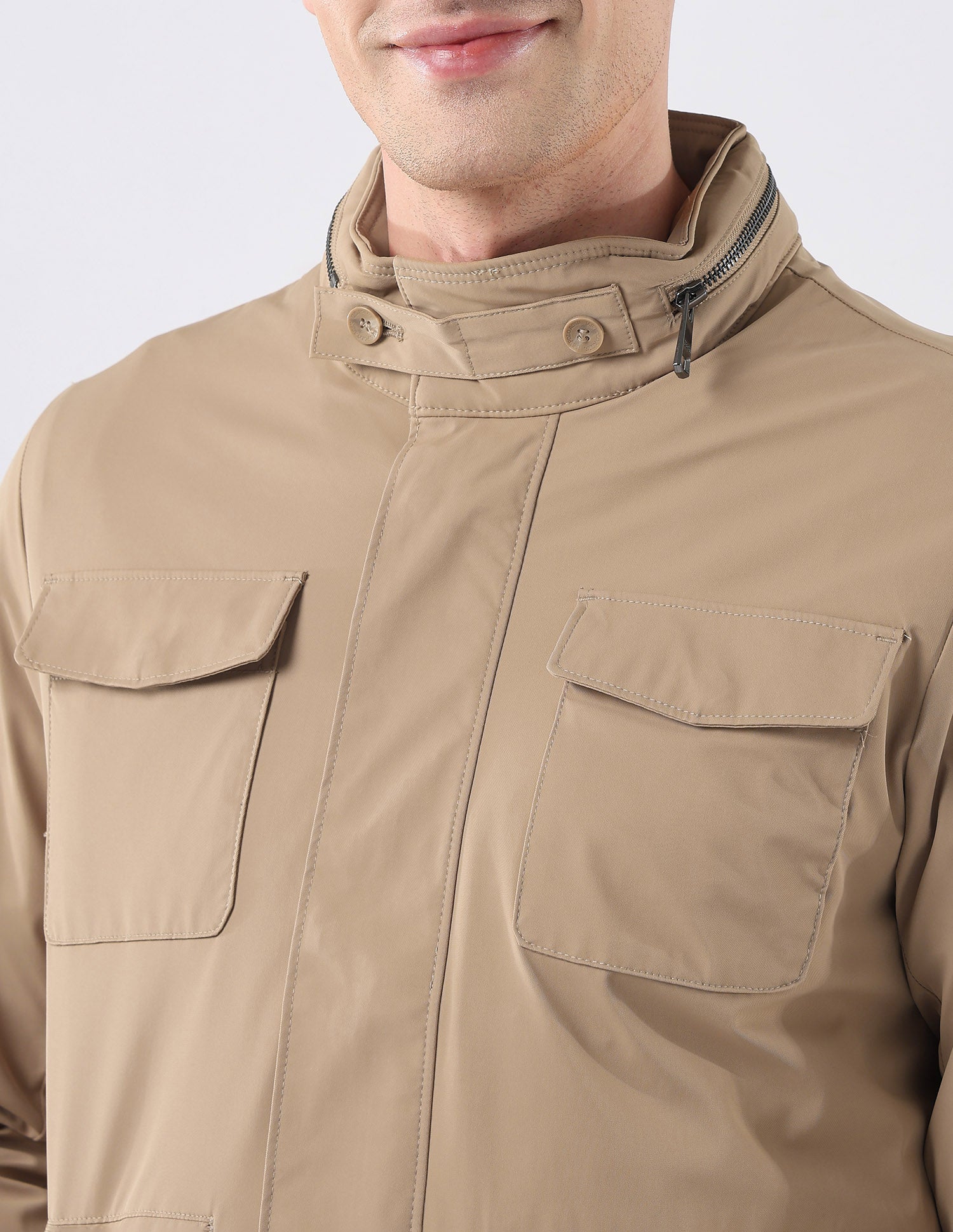 Solid Regular Fit Detachable Hood Jacket Camel - U.S. Polo Assn. India | Large