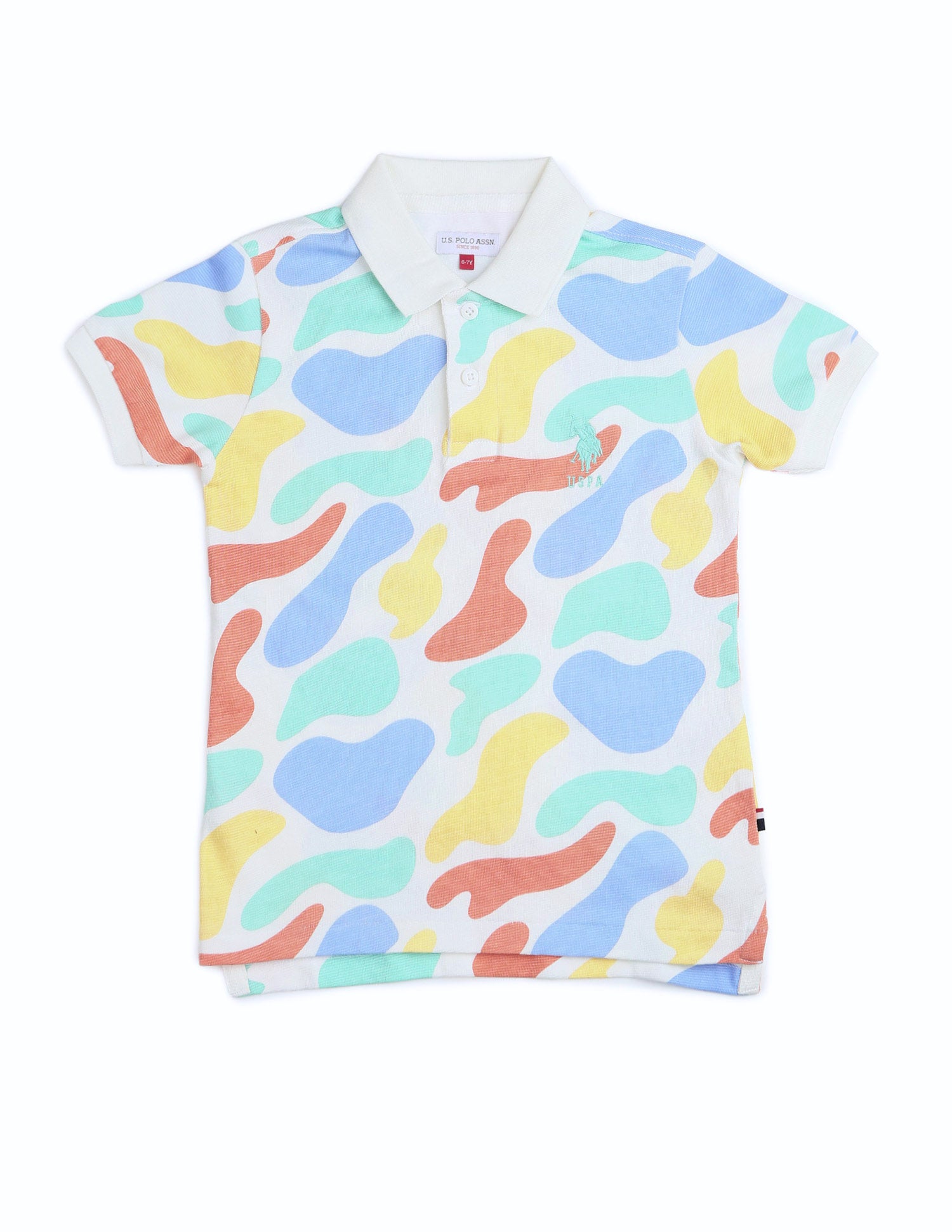 Boys Abstract Printed Regular Fit Polo Shirt White - U.S. POLO ASSN. | Large