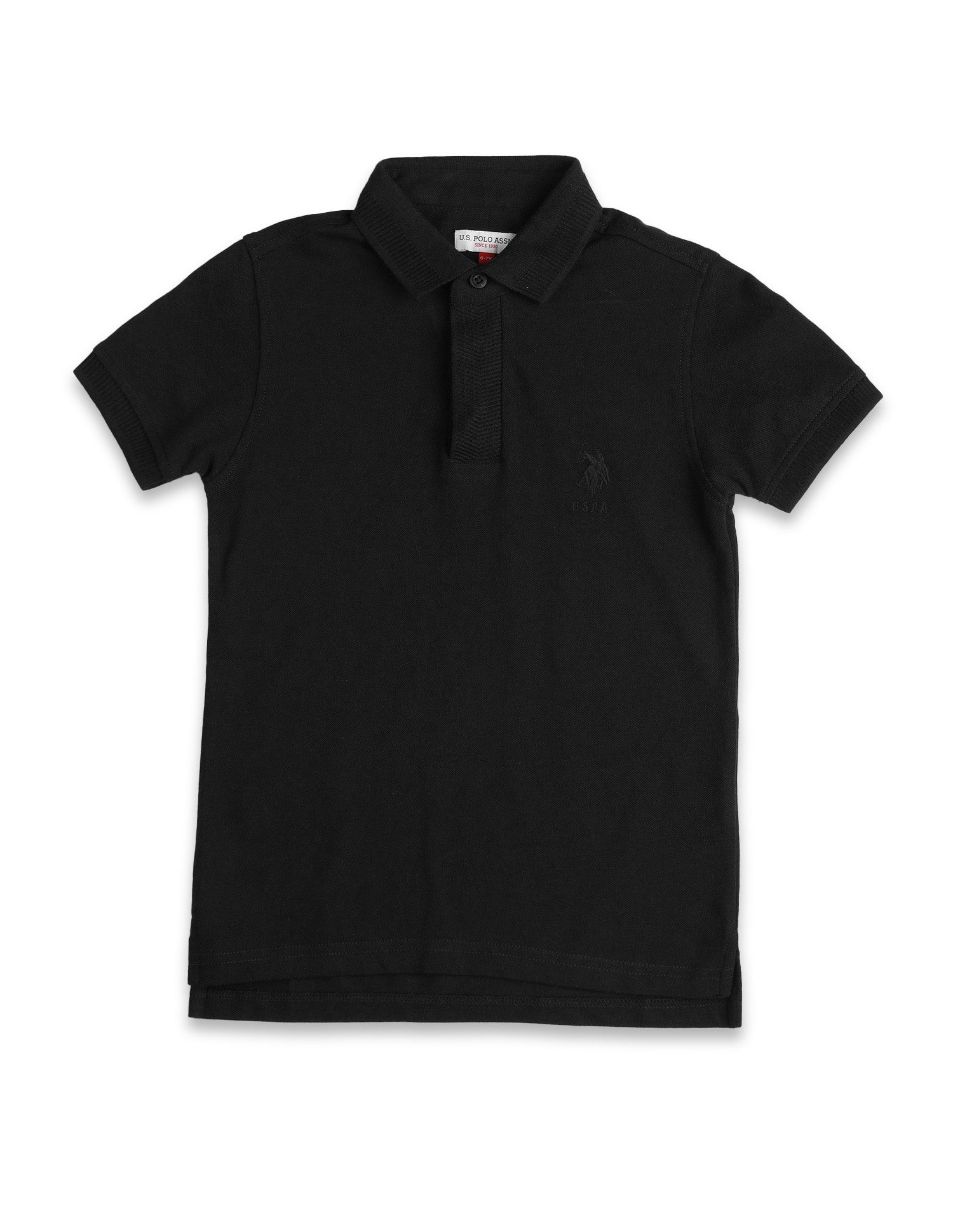 Boys Pure Cotton Solid Polo Shirt Black - U.S. POLO ASSN. | Large