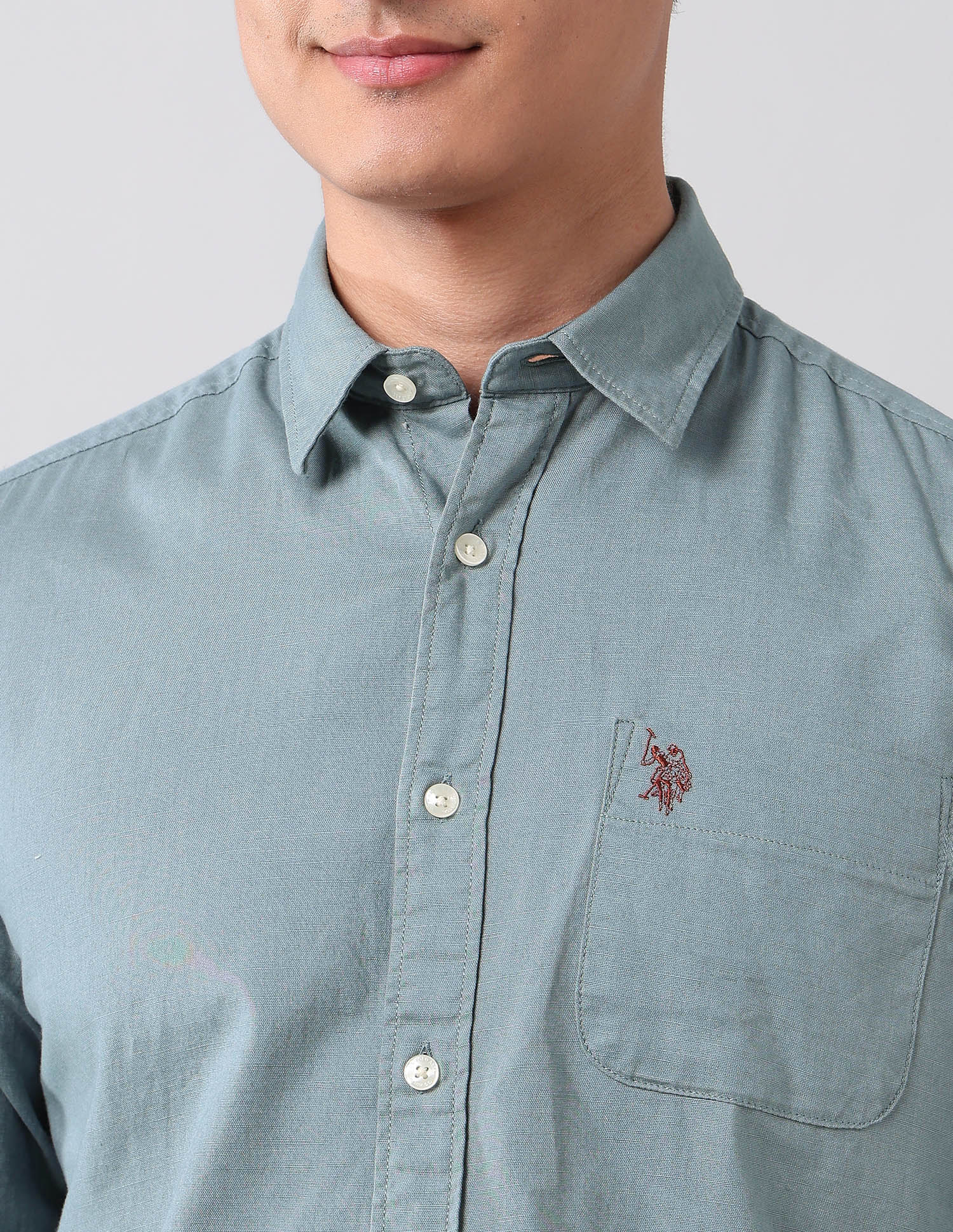 Solid Pure Cotton Shirt Teal - U.S. Polo Assn. India | Large