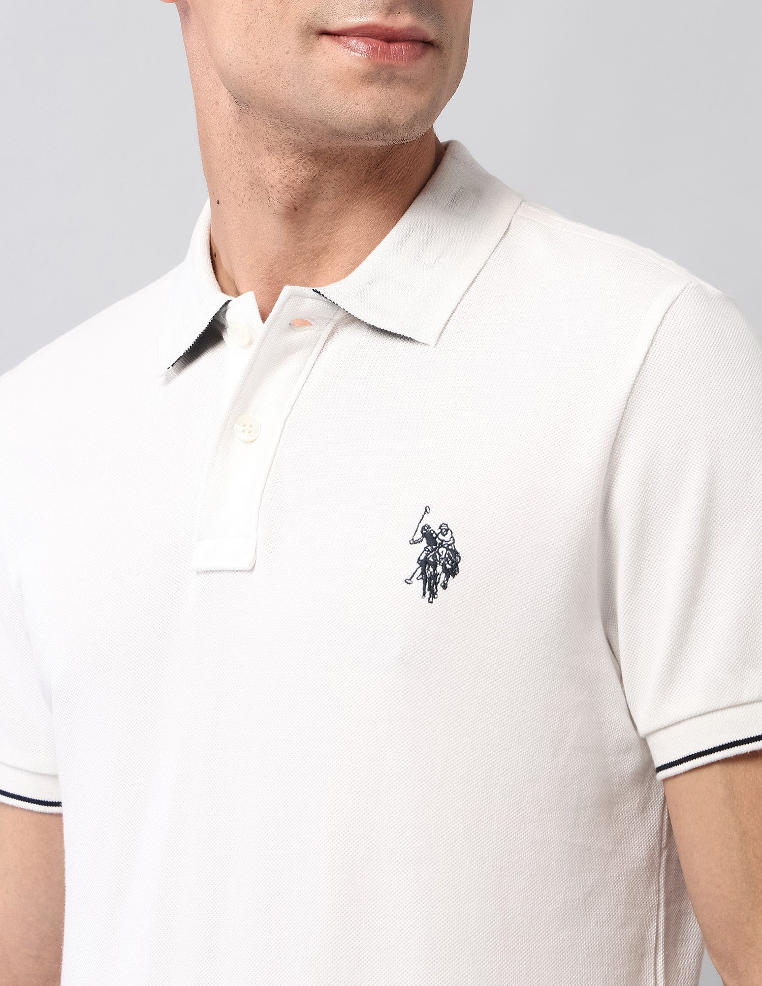 Pure Cotton Solid Polo Shirt Ivory - U.S. Polo Assn. India | Large