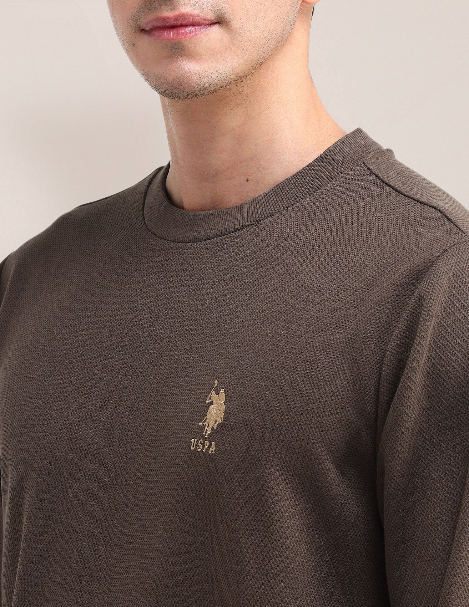 Patterned Knit Regular Fit Sweatshirt Dark Brown - U.S. Polo Assn. India | Large