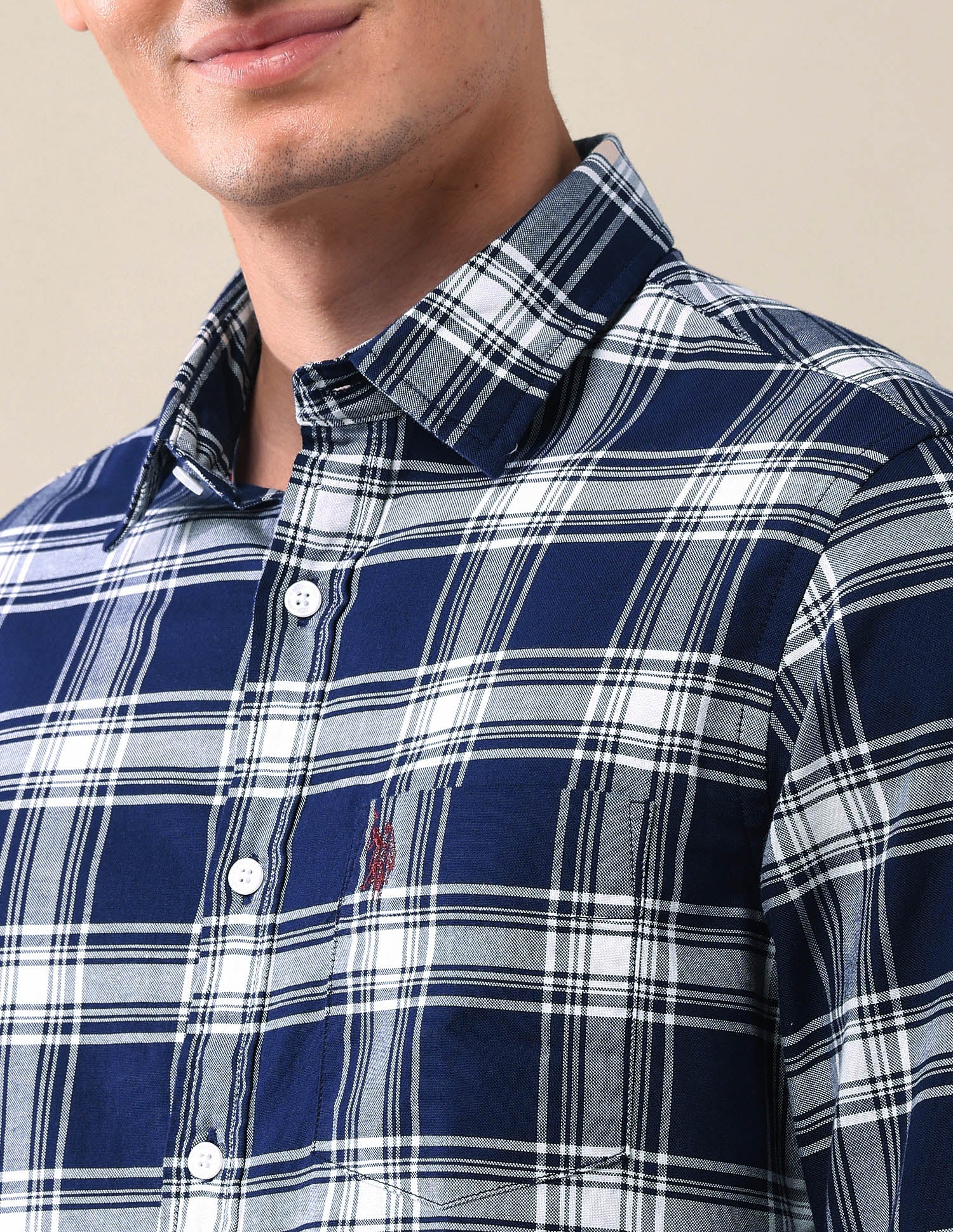 Tailored Fit Grid Tattersall Checked Shirt Navy - U.S. POLO ASSN. | Large