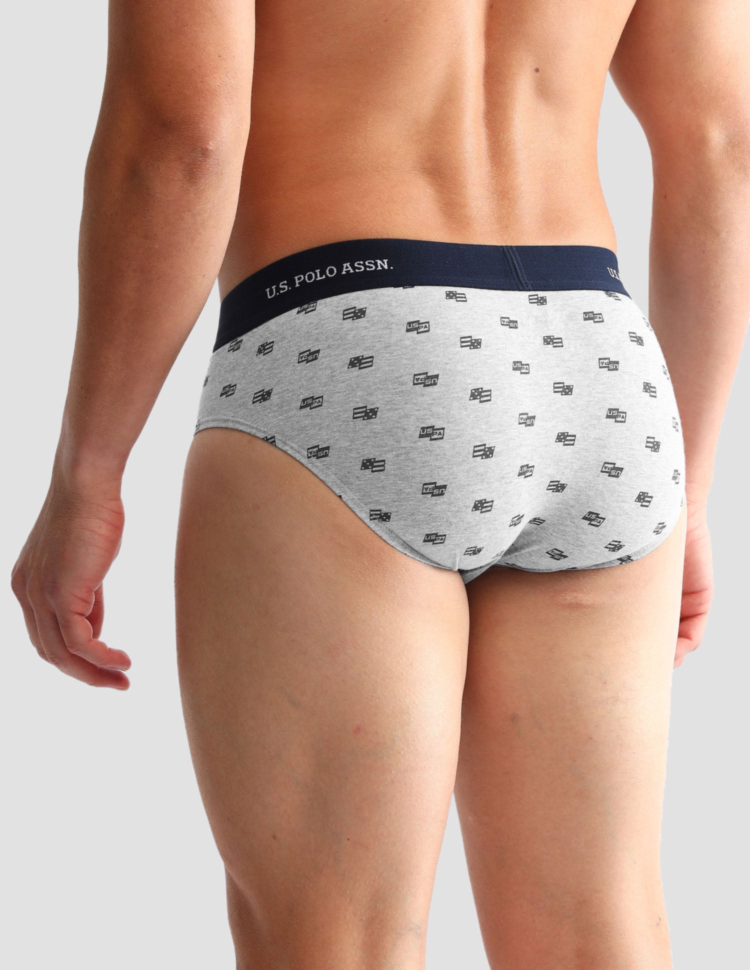 Anti Microbial Printed OEB14 Briefs - Pack Of 3 Navy, Grey Melange and Navy - U.S. POLO ASSN. | Large