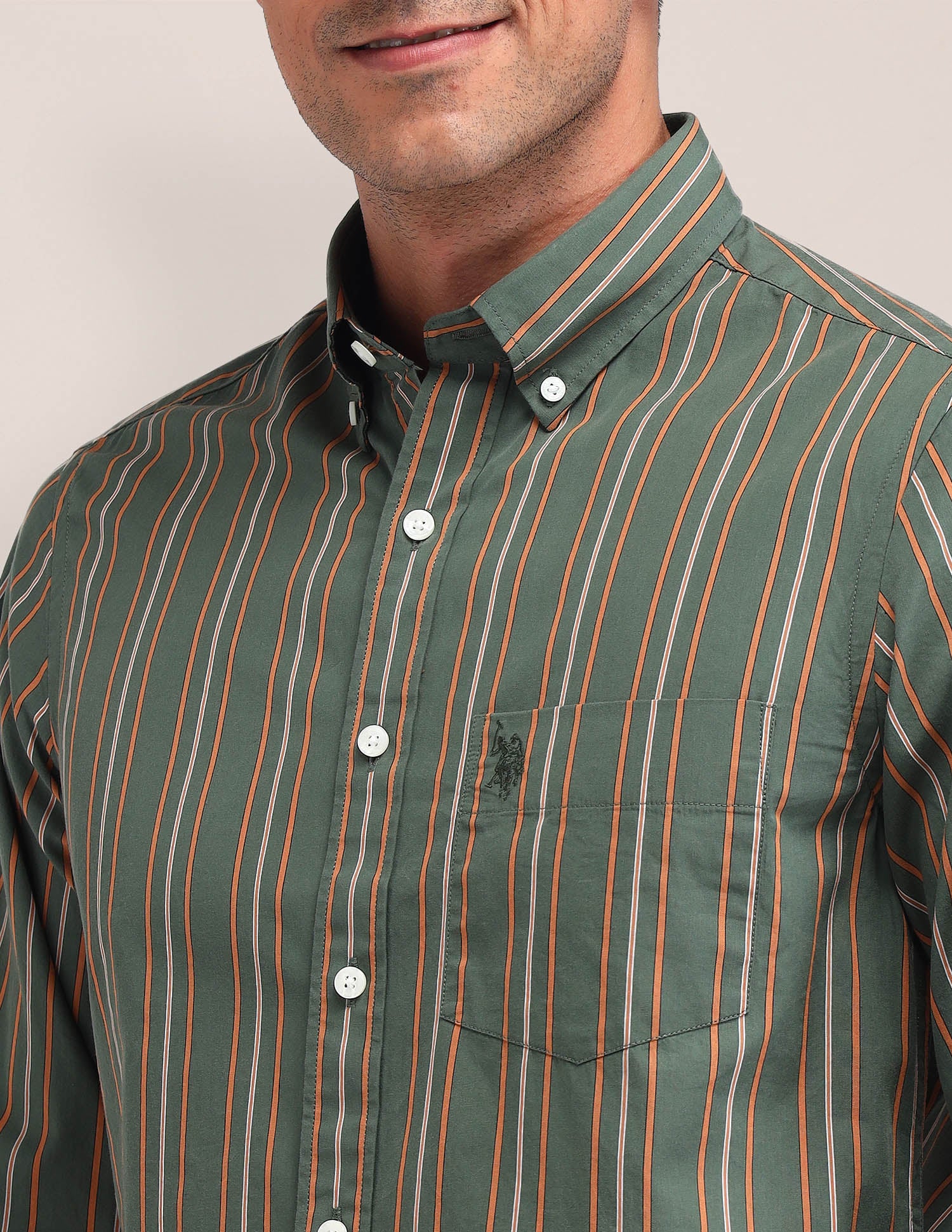 Vertical Striped Tailored Fit Shirt Green - U.S. Polo Assn. India | Large