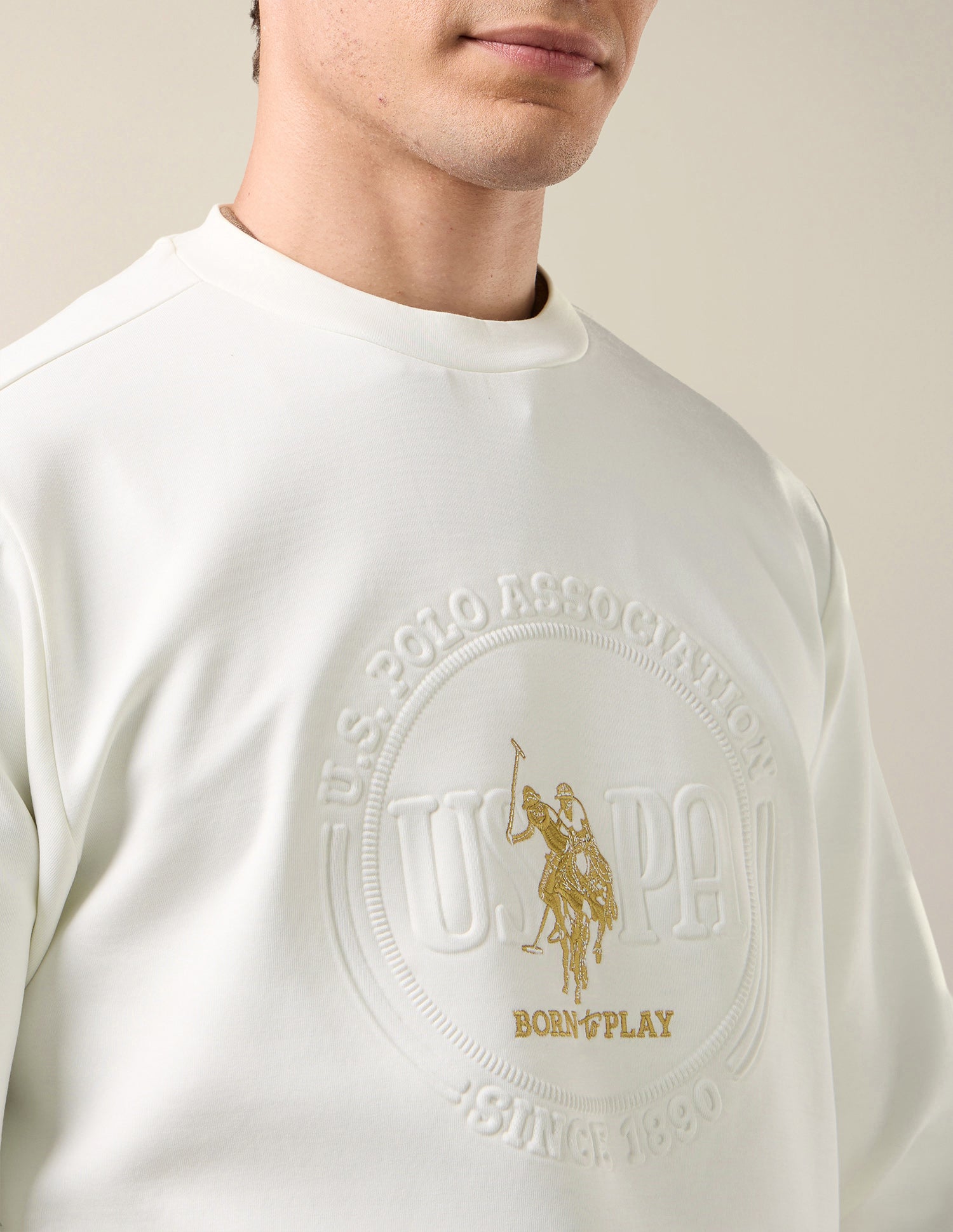 Brand Embossed Slim Fit Sweatshirt Off White - U.S. Polo Assn. India | Large
