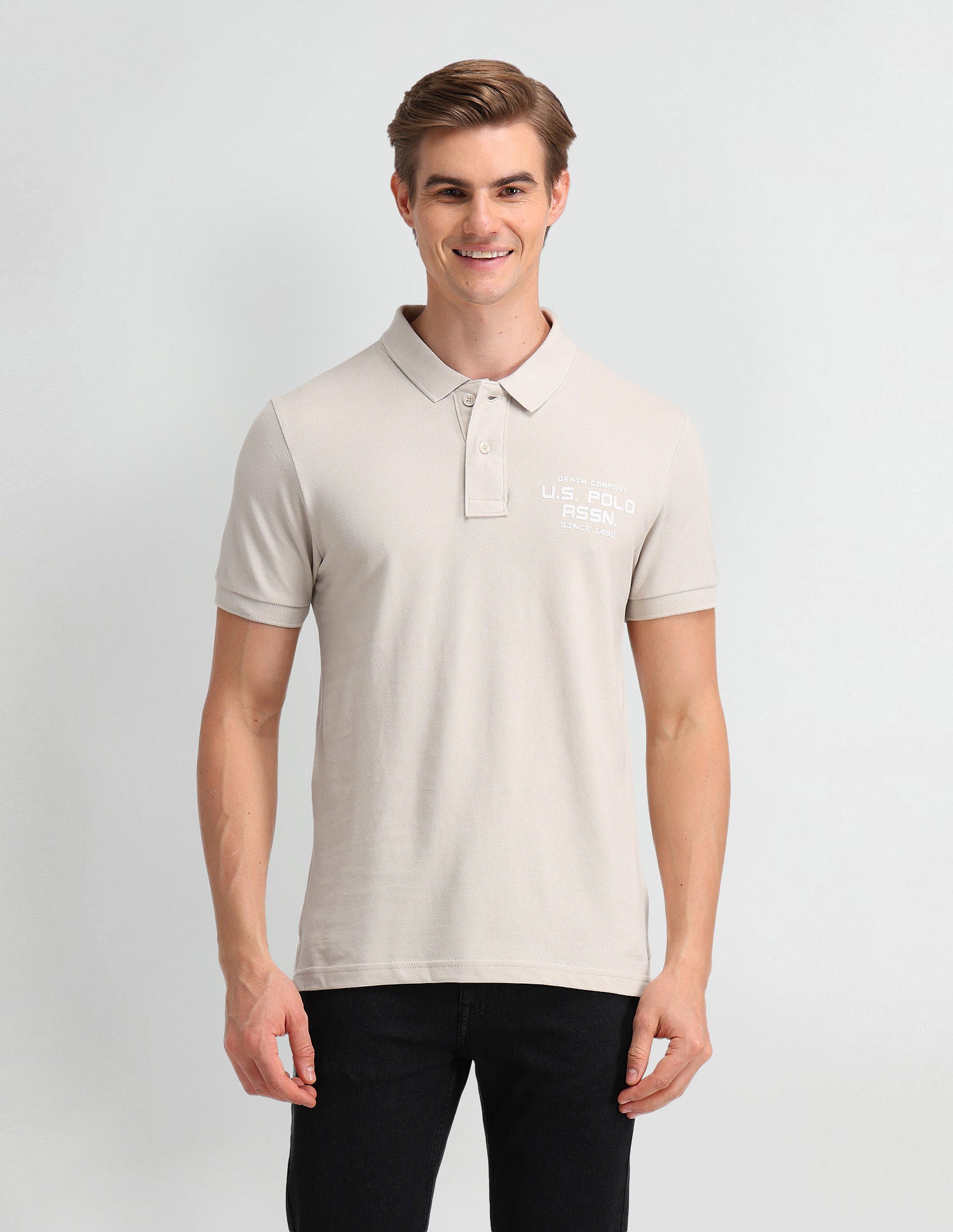 Solid Slim Fit Polo Shirt Beige - U.S. Polo Assn. India | Large