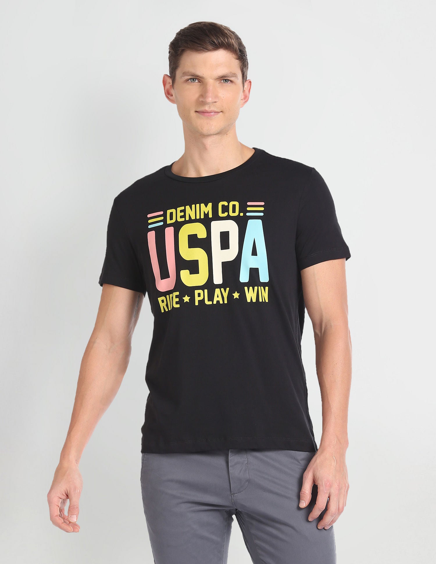 Crew Neck Typographic Print T-Shirt Black - U.S. Polo Assn. India | Large