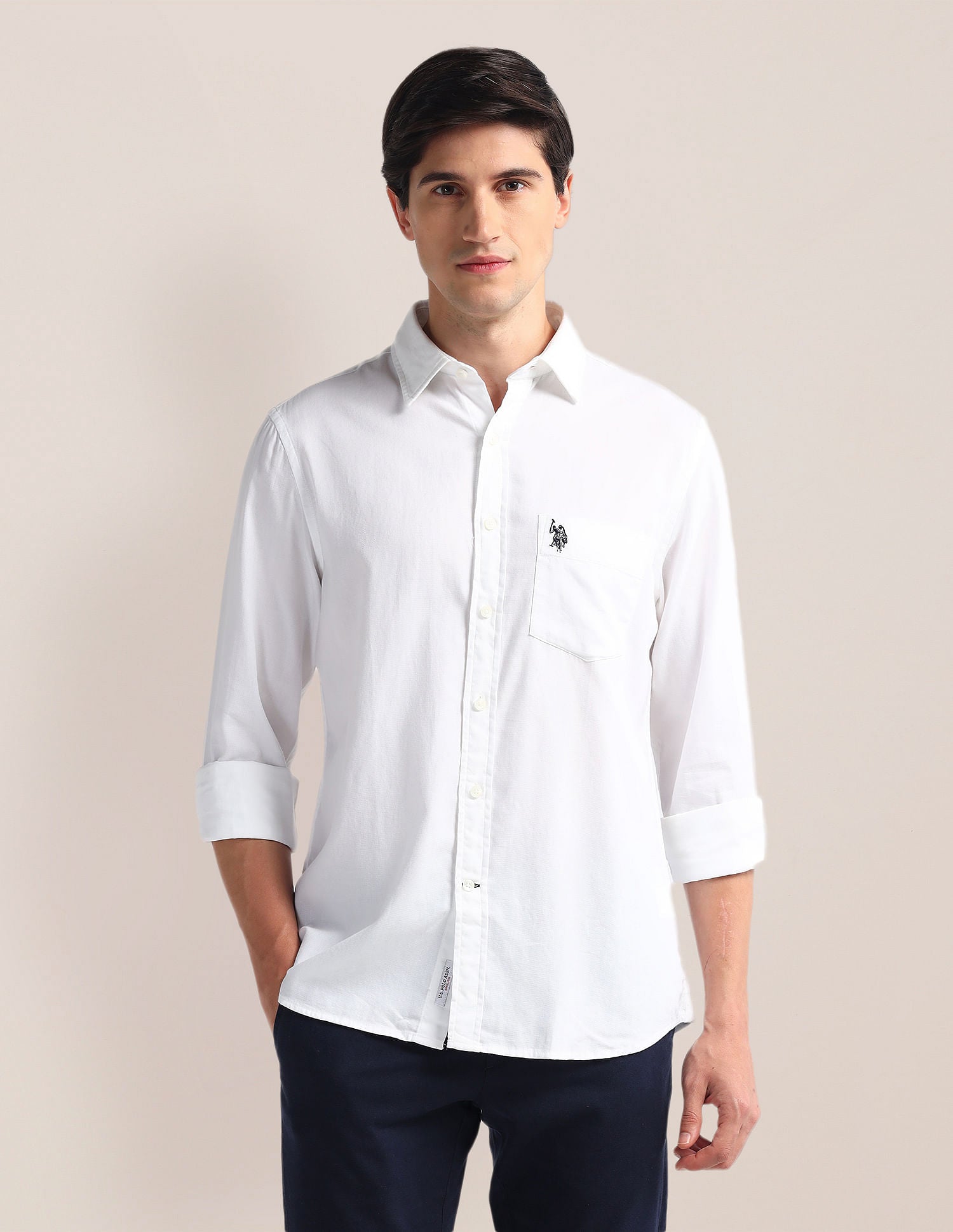 Tailored Fit Pure Cotton Shirt White - U.S. Polo Assn. India | Large