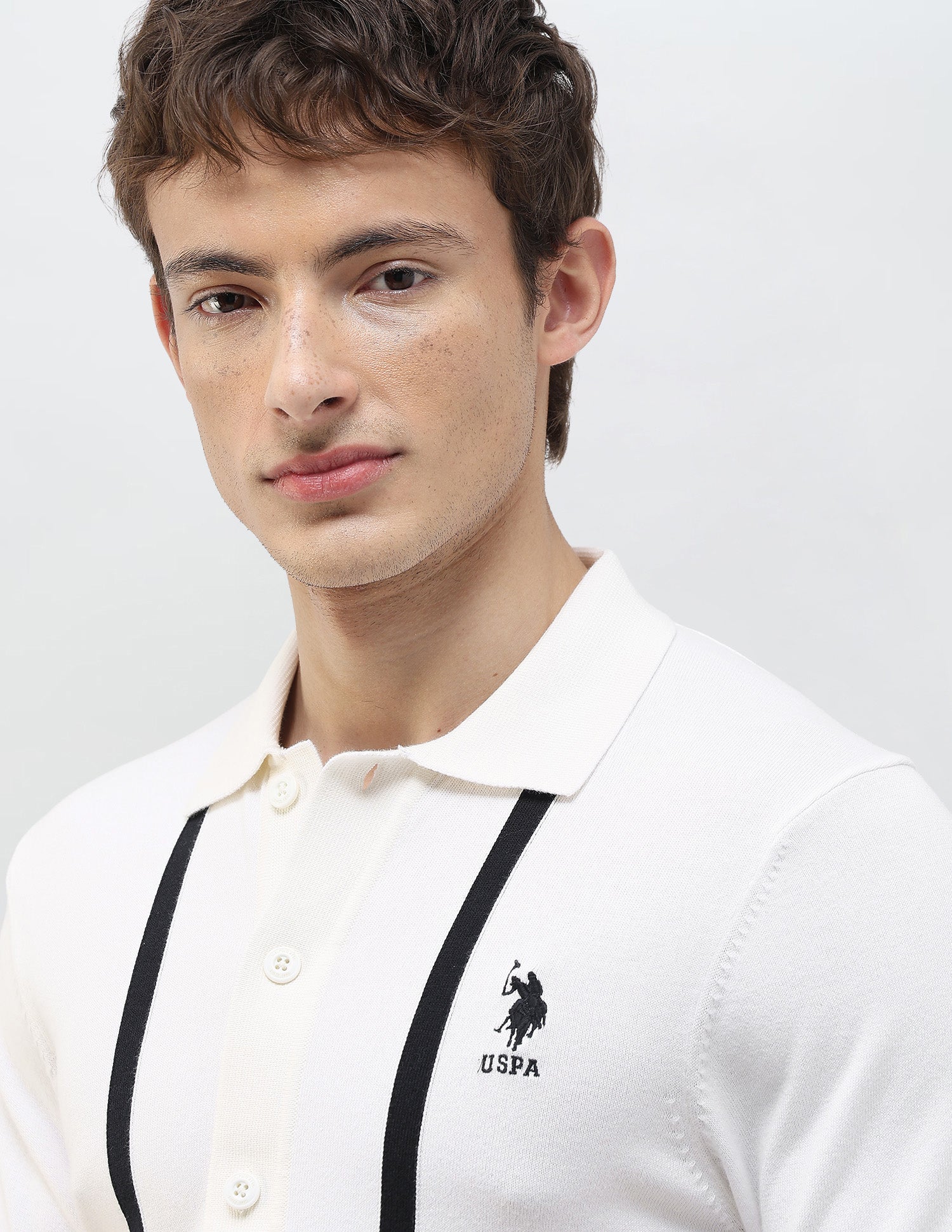 Knitted Slim Fit Shirt Off White - U.S. Polo Assn. India | Large