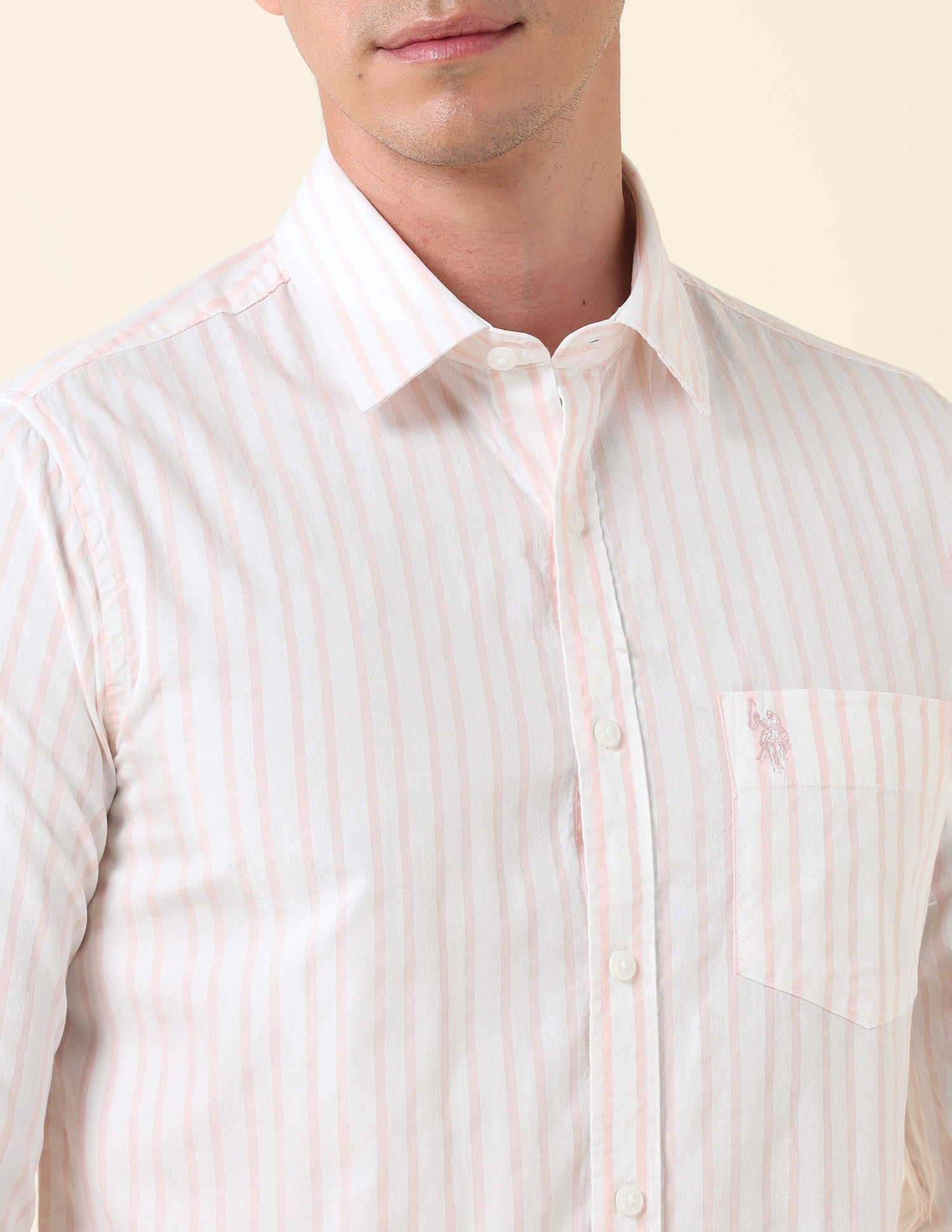 Tailored Fit Vertical Striped Shirt Peach - U.S. Polo Assn. India | Large