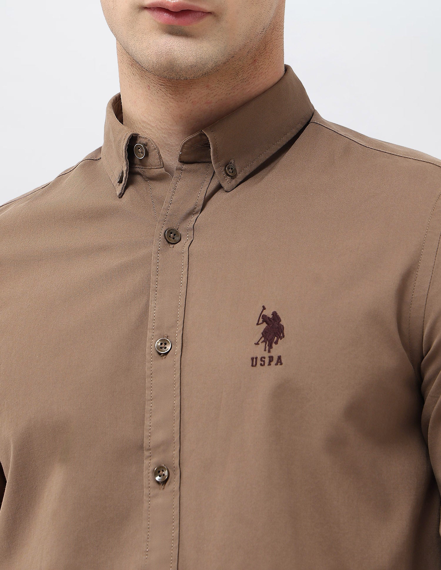 Solid Regular Fit Shirt Brown - U.S. POLO ASSN. | Large