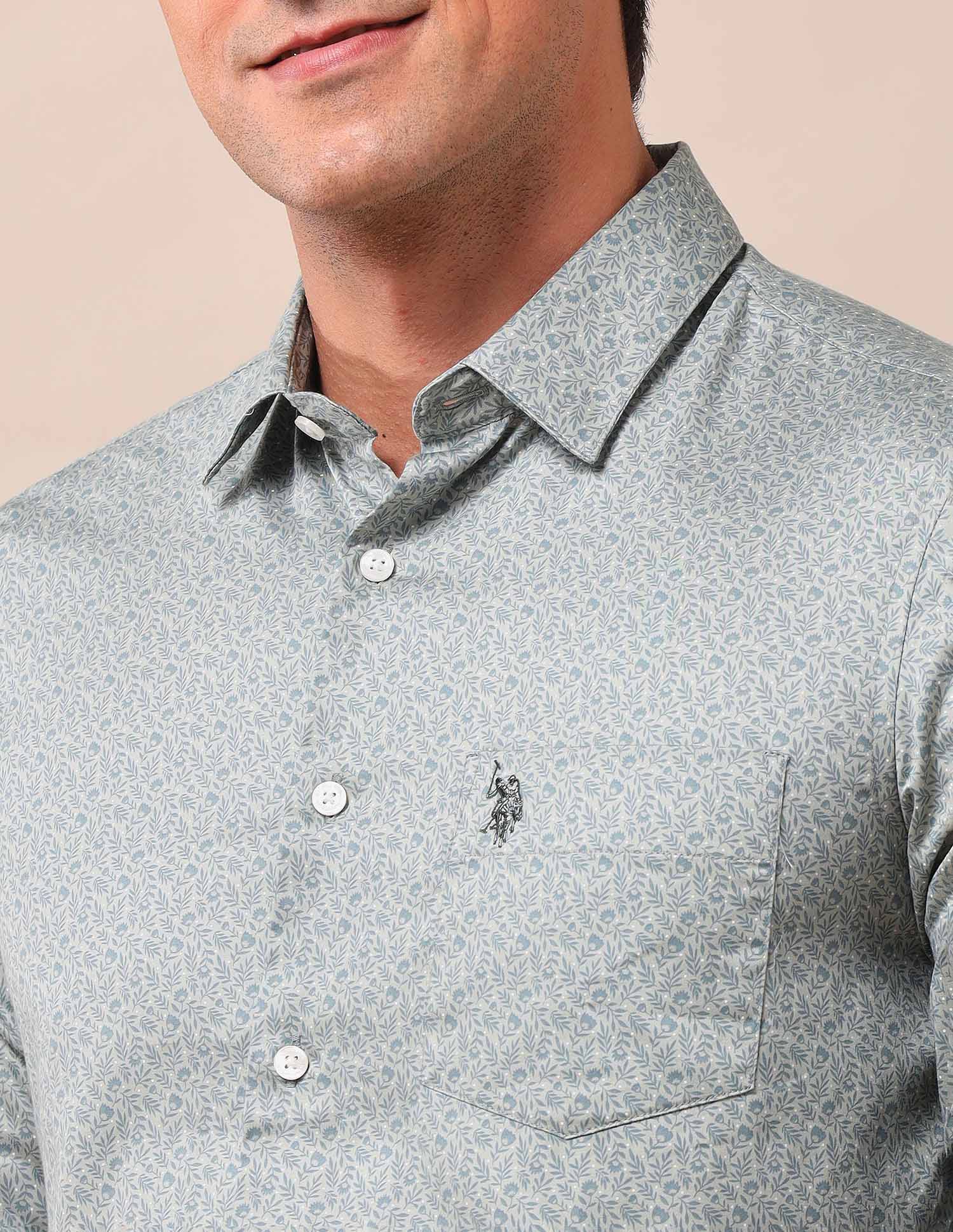 Tailored Fit Floral Printed Shirt Green - U.S. Polo Assn. India | Large
