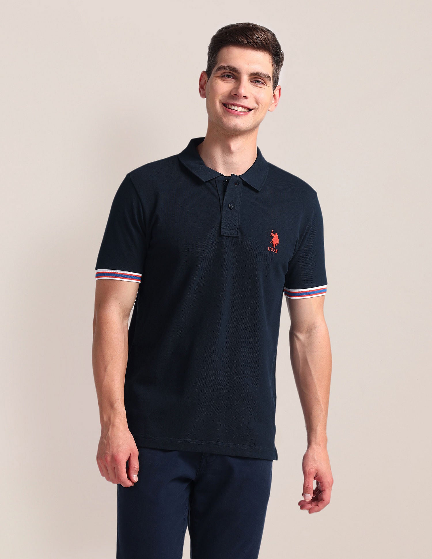 Tipped Sleeve Hem Slim Polo Shirt Navy - U.S. Polo Assn. India | Large