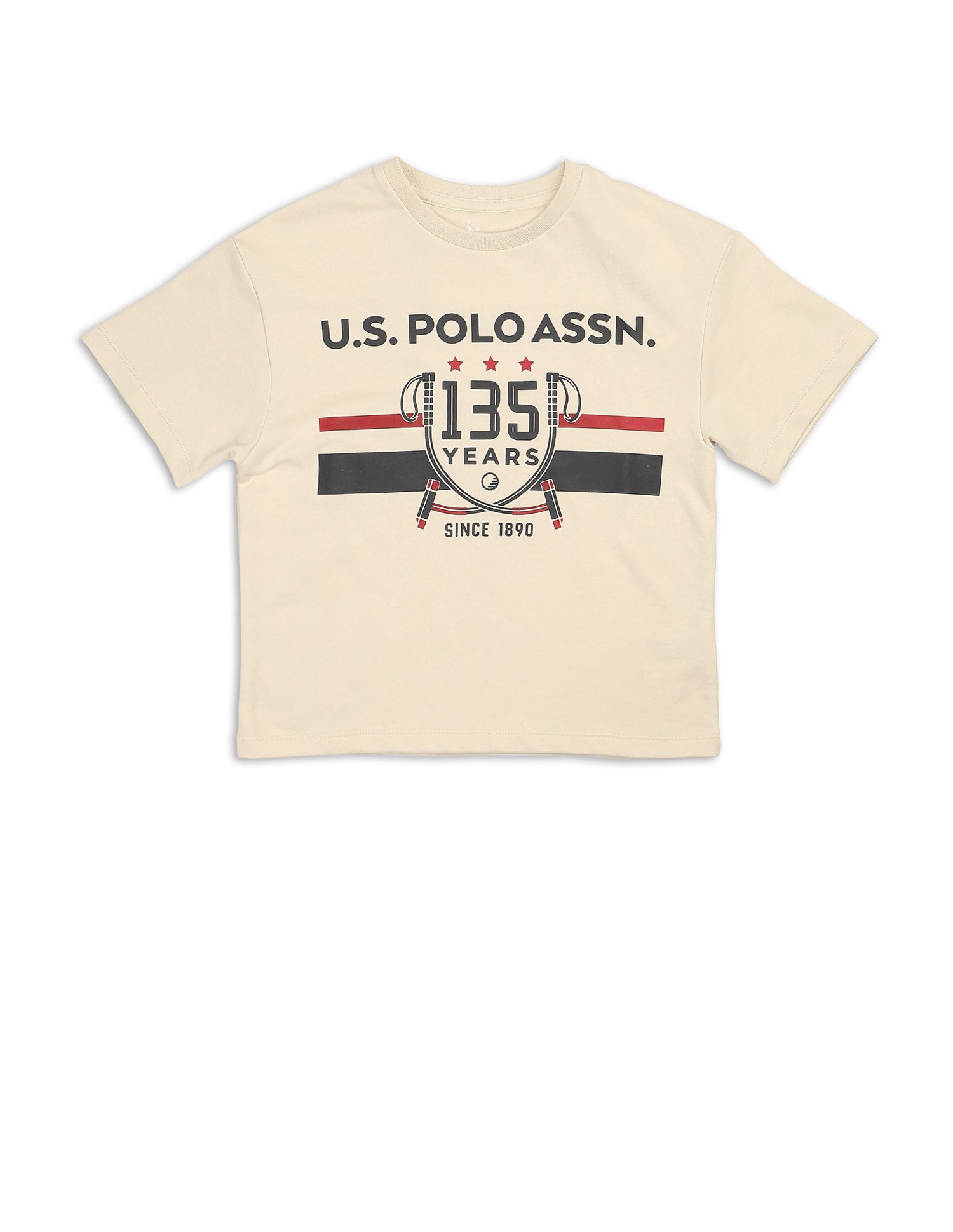Boys Graphic Printed Boxy Fit T Shirt Beige - U.S. POLO ASSN. | Large