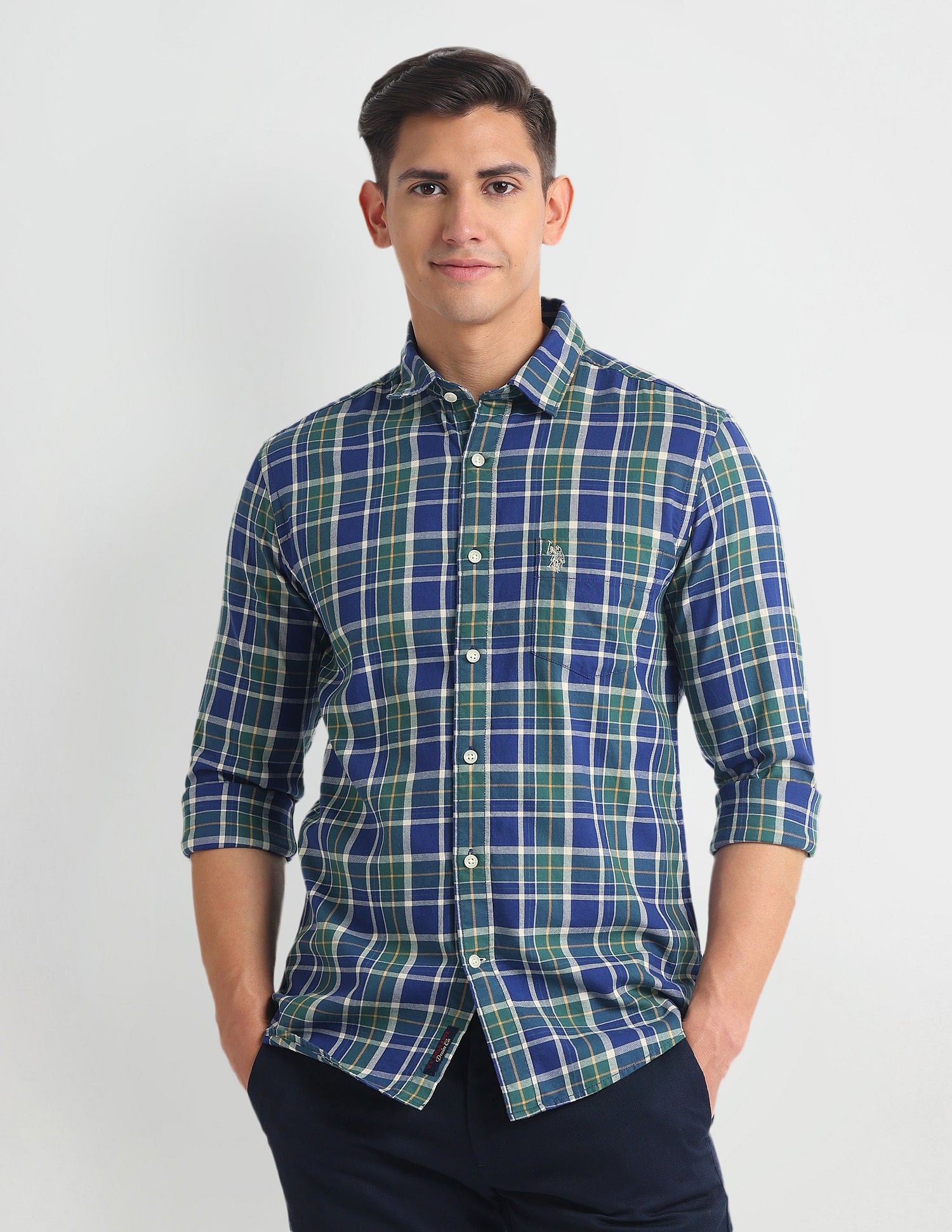 Tartan Check Slim Fit Shirt Green - U.S. Polo Assn. India | Large