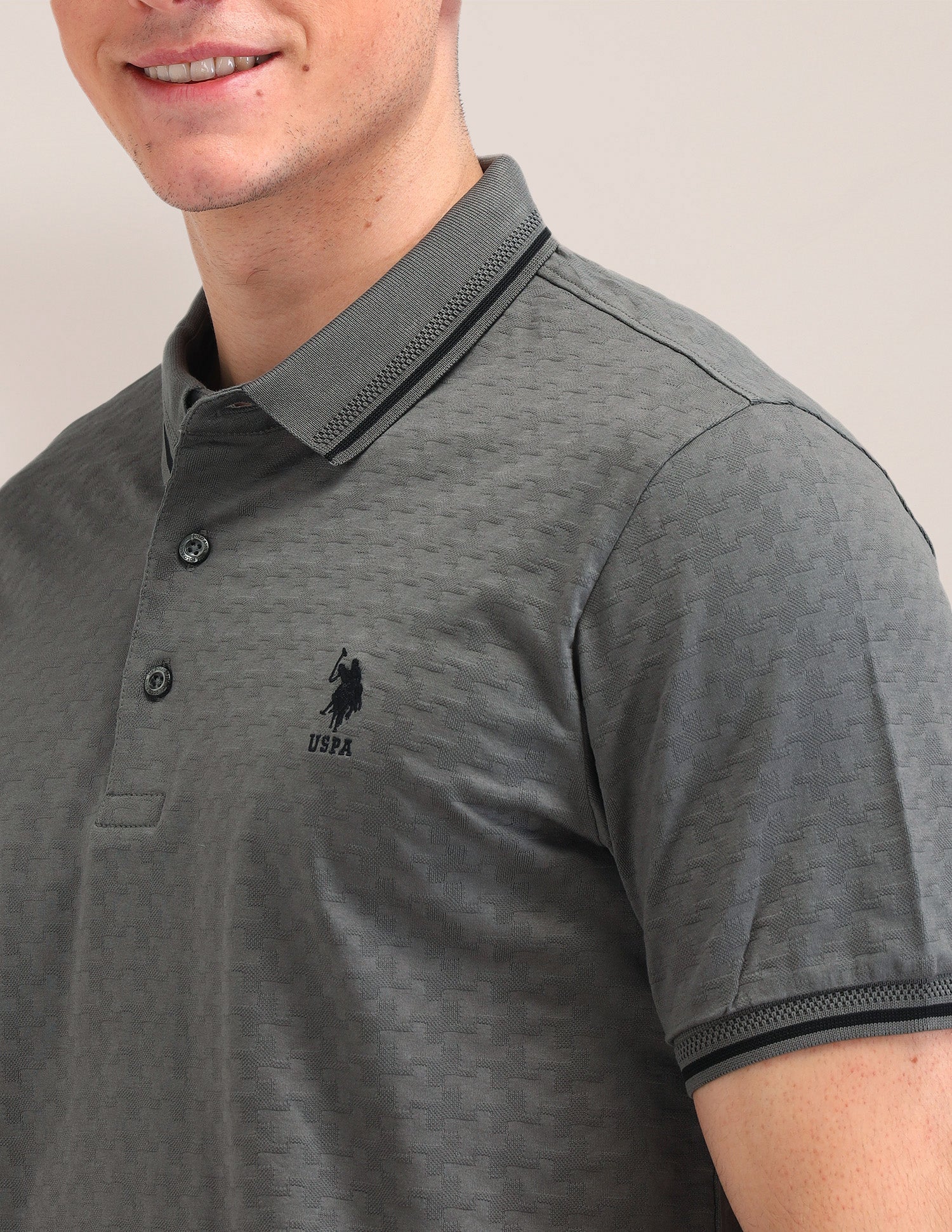 Textured Cotton Polo Shirt Grey - U.S. Polo Assn. India | Large