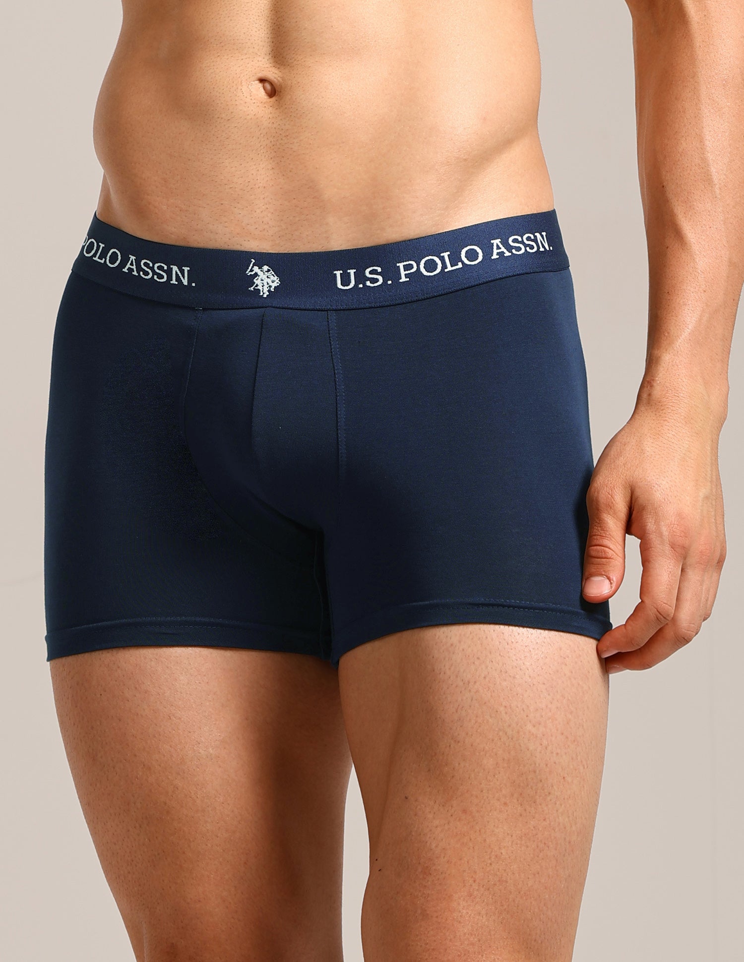Elastic Waistband Ribbed Solid OET10 Trunks - Pack Of 2 Camo Navy and Navy - U.S. Polo Assn. India | Large