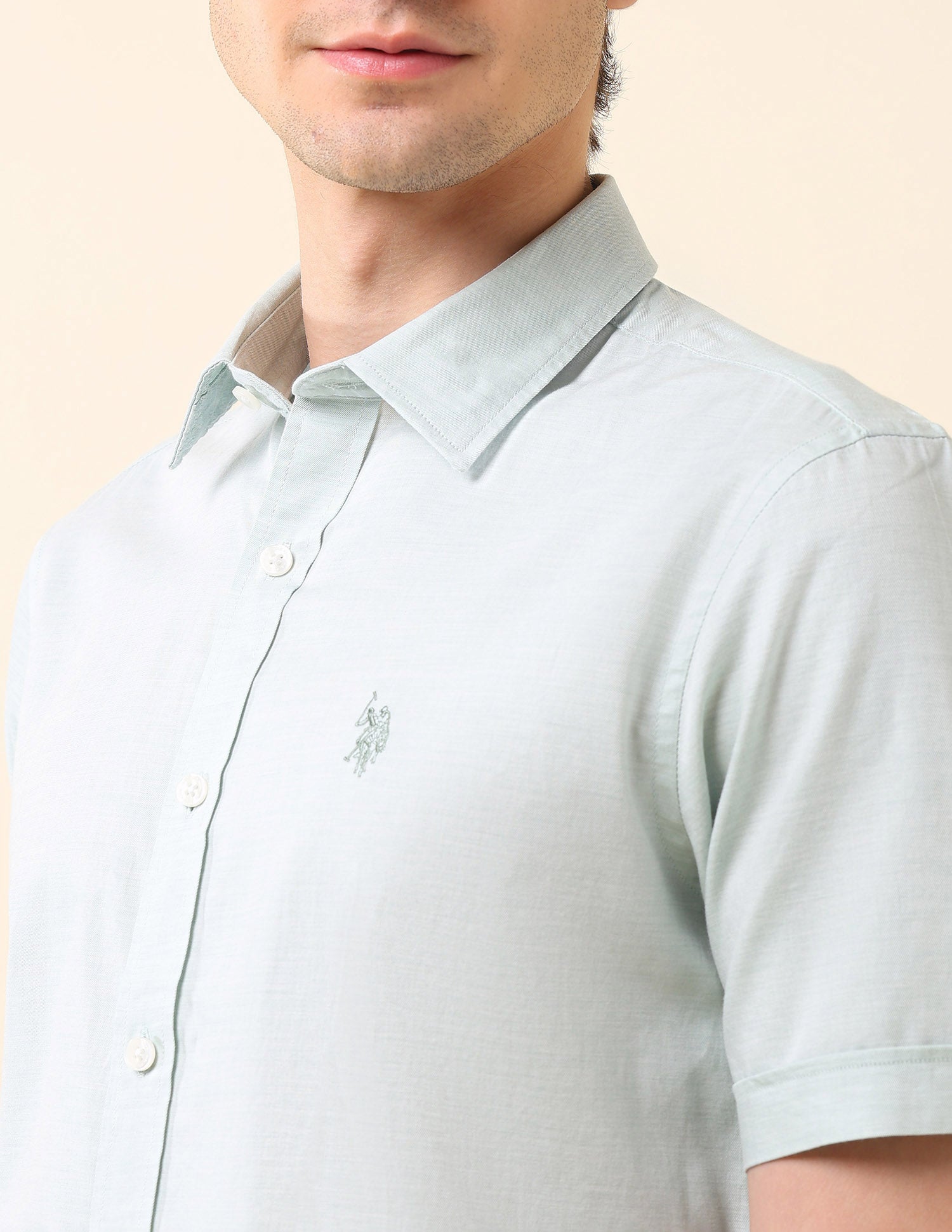 Pure Cotton Tailored Fit Shirt Green - U.S. Polo Assn. India | Large