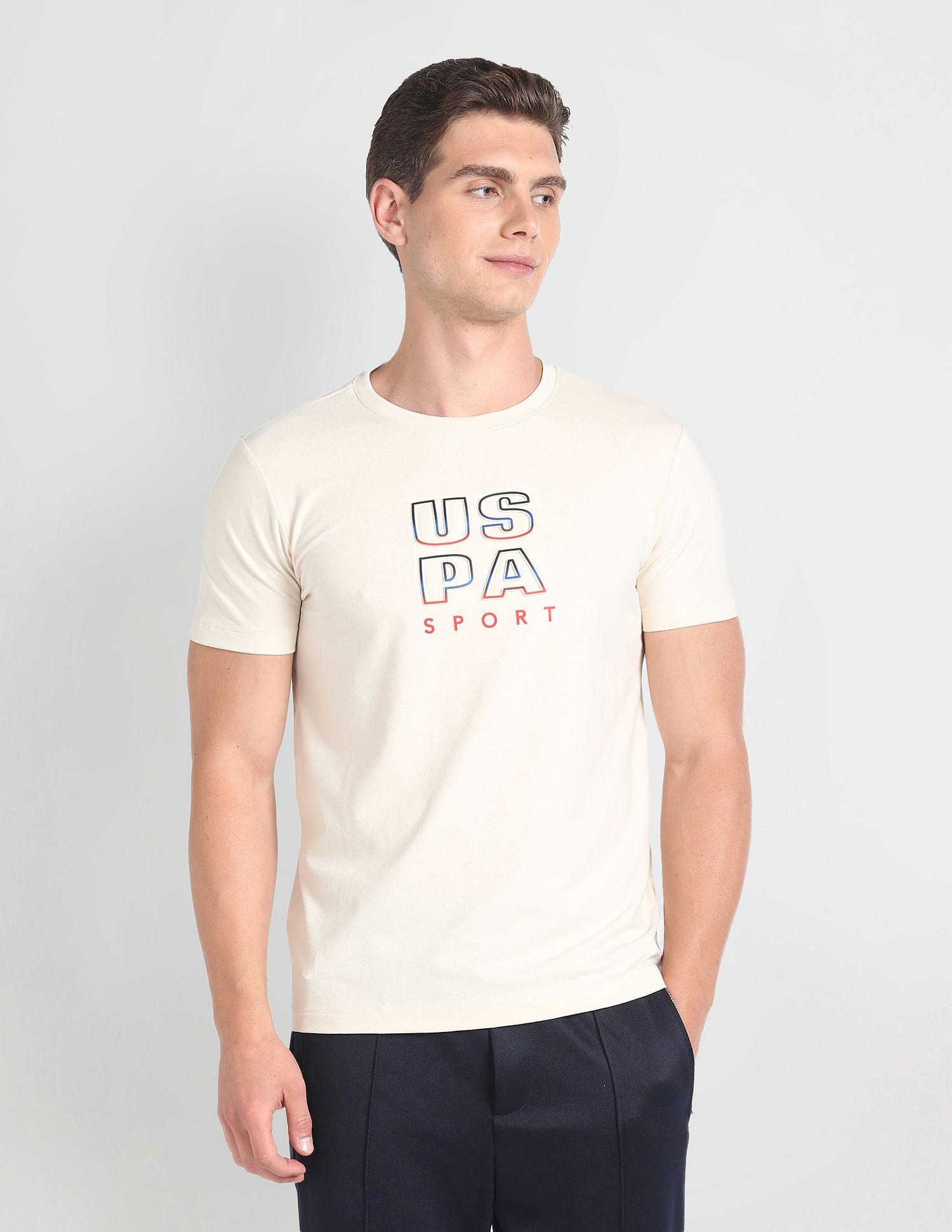 Slim Fit Brand Print T-Shirt Beige - U.S. Polo Assn. India | Large