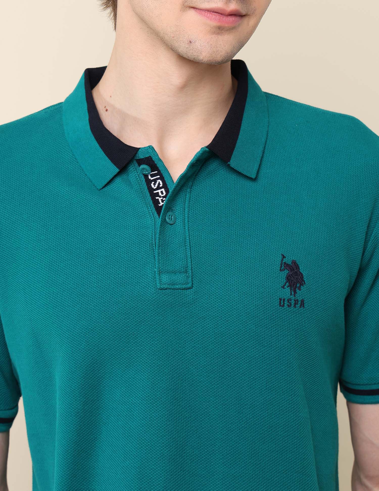 Textured Classic Polo Shirt Teal - U.S. Polo Assn. India | Large