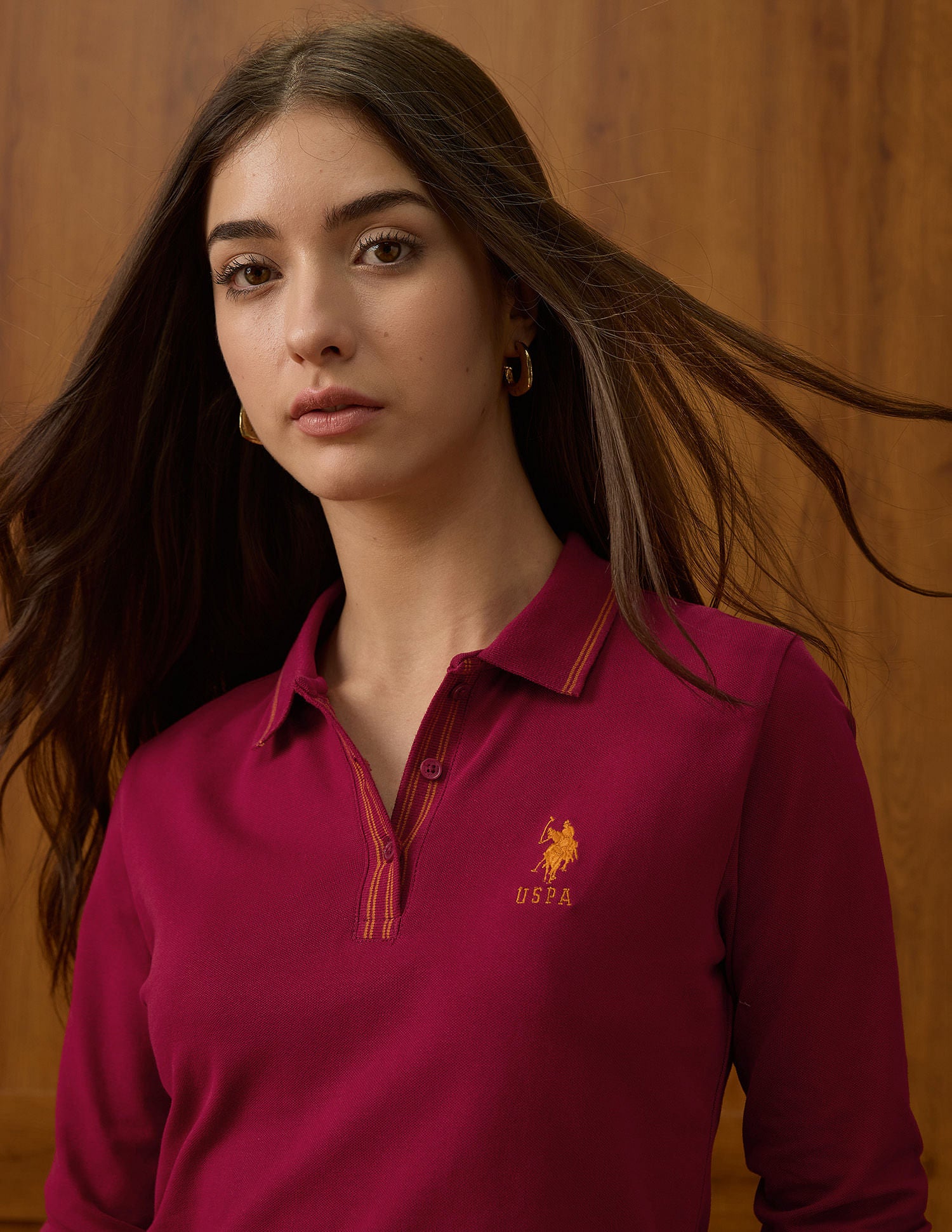 Polo Collar Cotton Tshirt With Full Sleeves Dk. Red - U.S. POLO ASSN. | Large