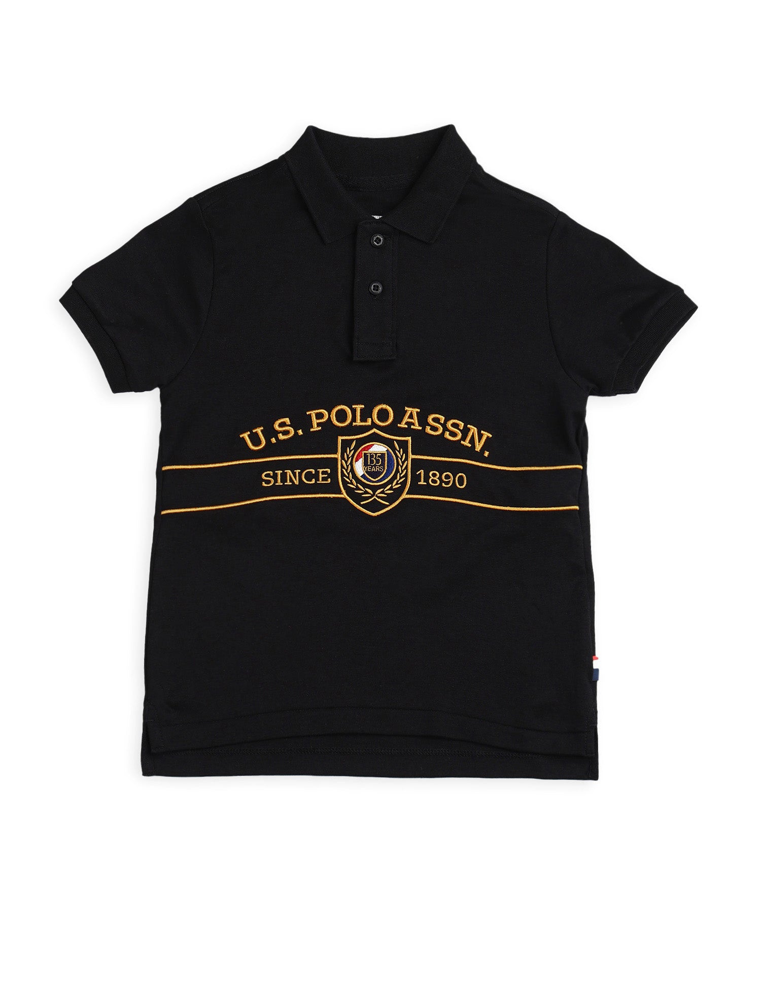 Boys Brand Embroidered Pure Cotton Polo Shirt Black - U.S. POLO ASSN. | Large