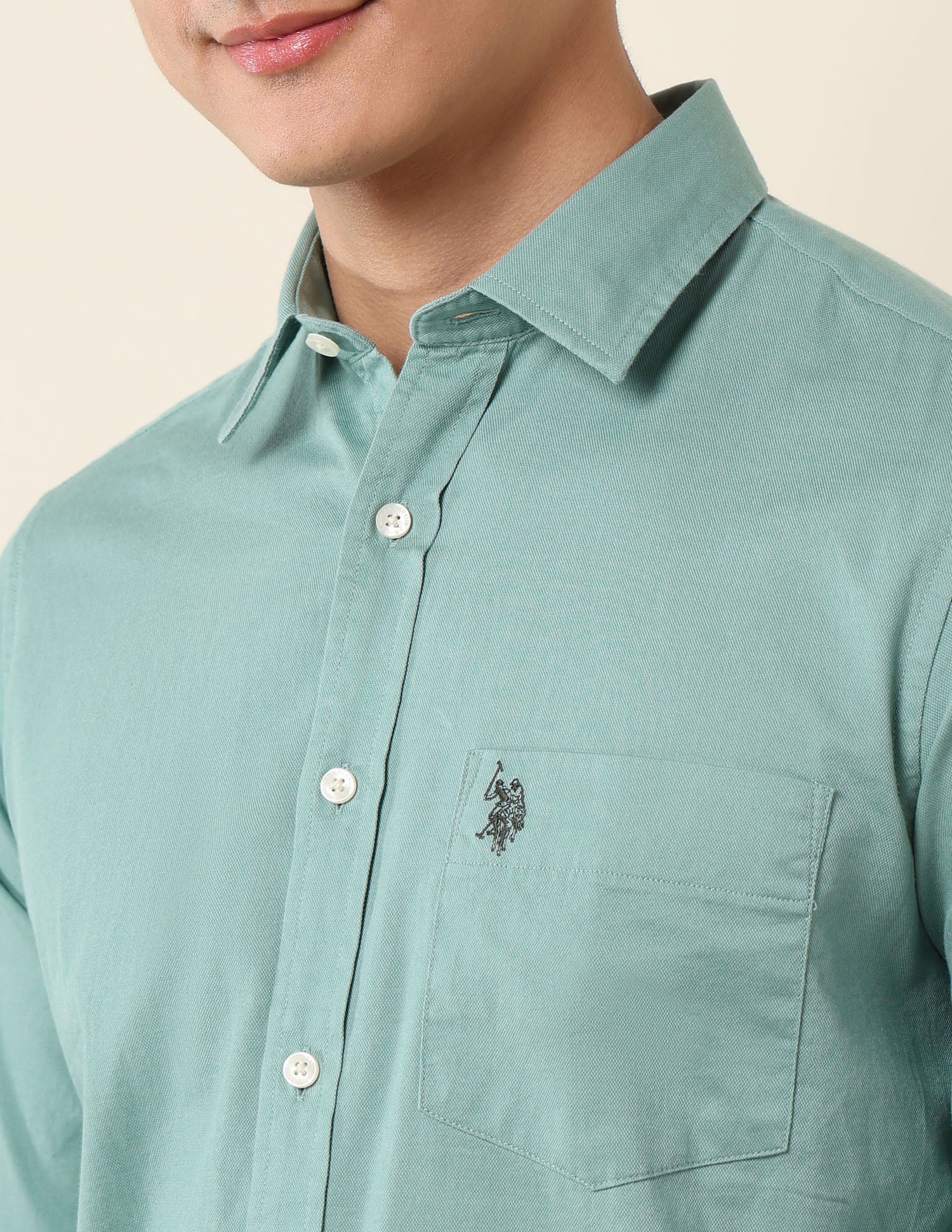 Pure Cotton Dobby Tailored Fit Shirt Light Green - U.S. Polo Assn. India | Large