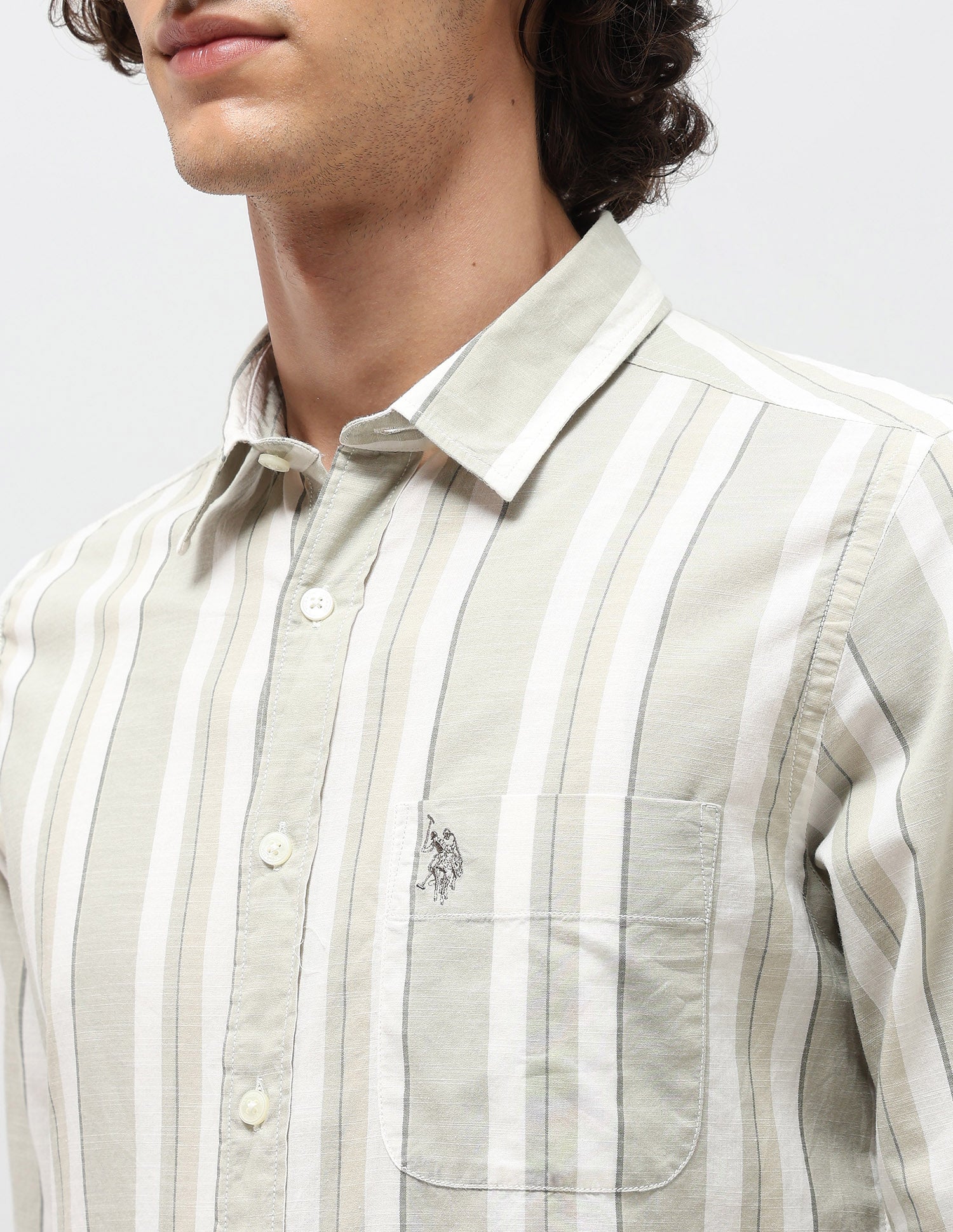 Pure Cotton Slim Fit Shirt Light Olive - U.S. POLO ASSN. | Large