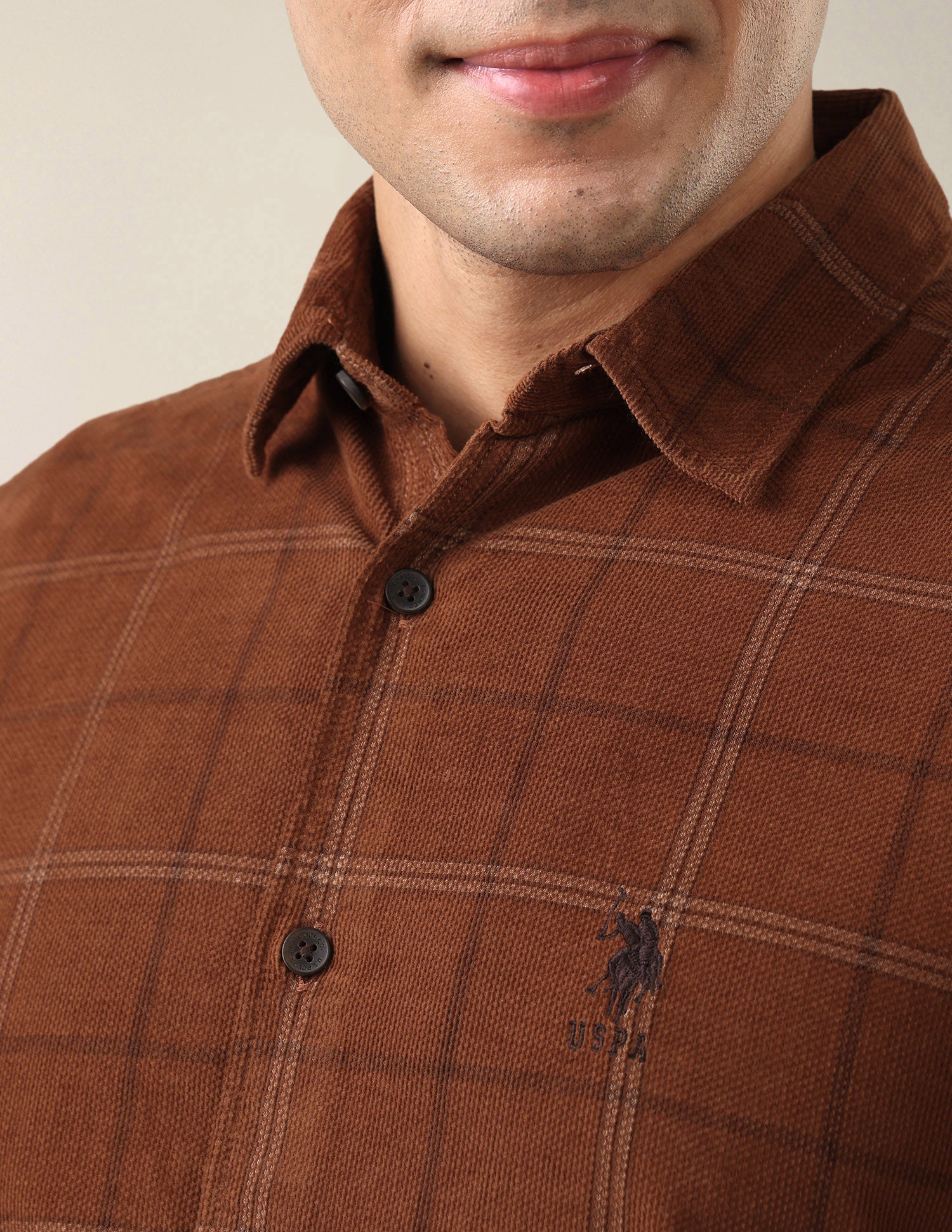 Corduroy Windowpane Checked Shirt Rust - U.S. Polo Assn. India | Large