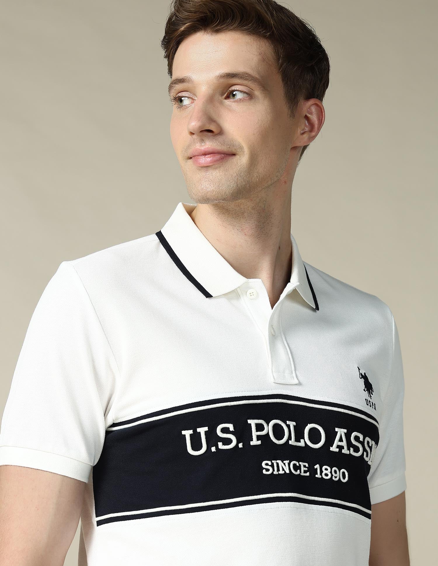 Cut & Sew Brand Embroidered Regular Fit Polo Shirt Ivory - U.S. POLO ASSN. | Large
