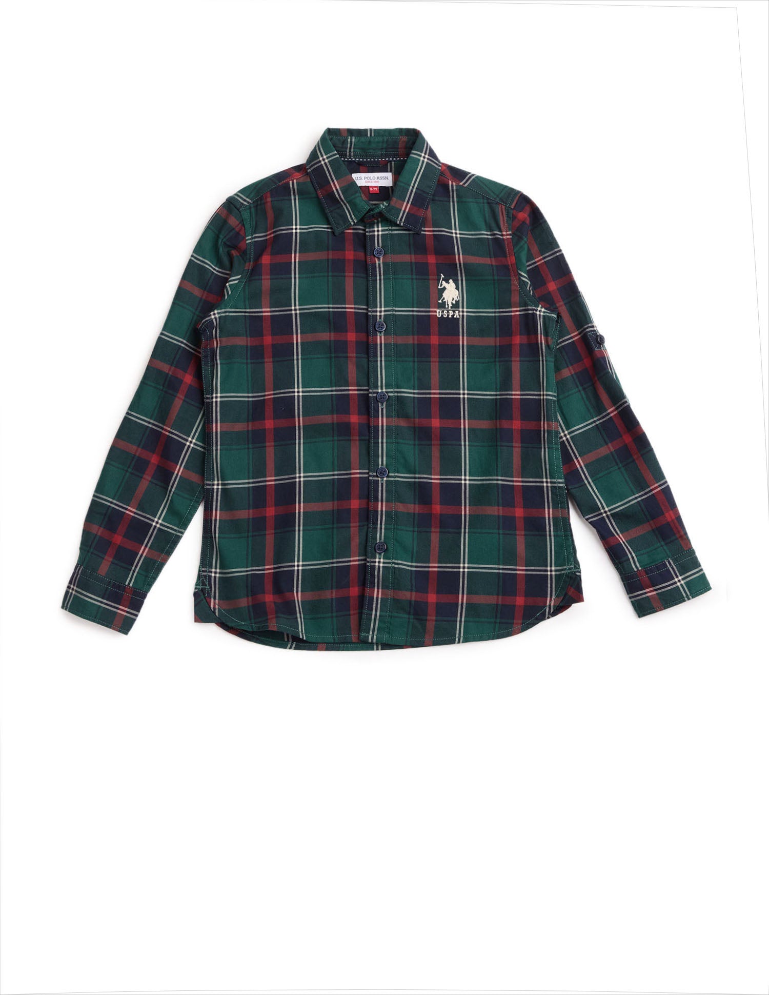 Boys Plaid Checked Twill Shirt Green - U.S. POLO ASSN. | Large