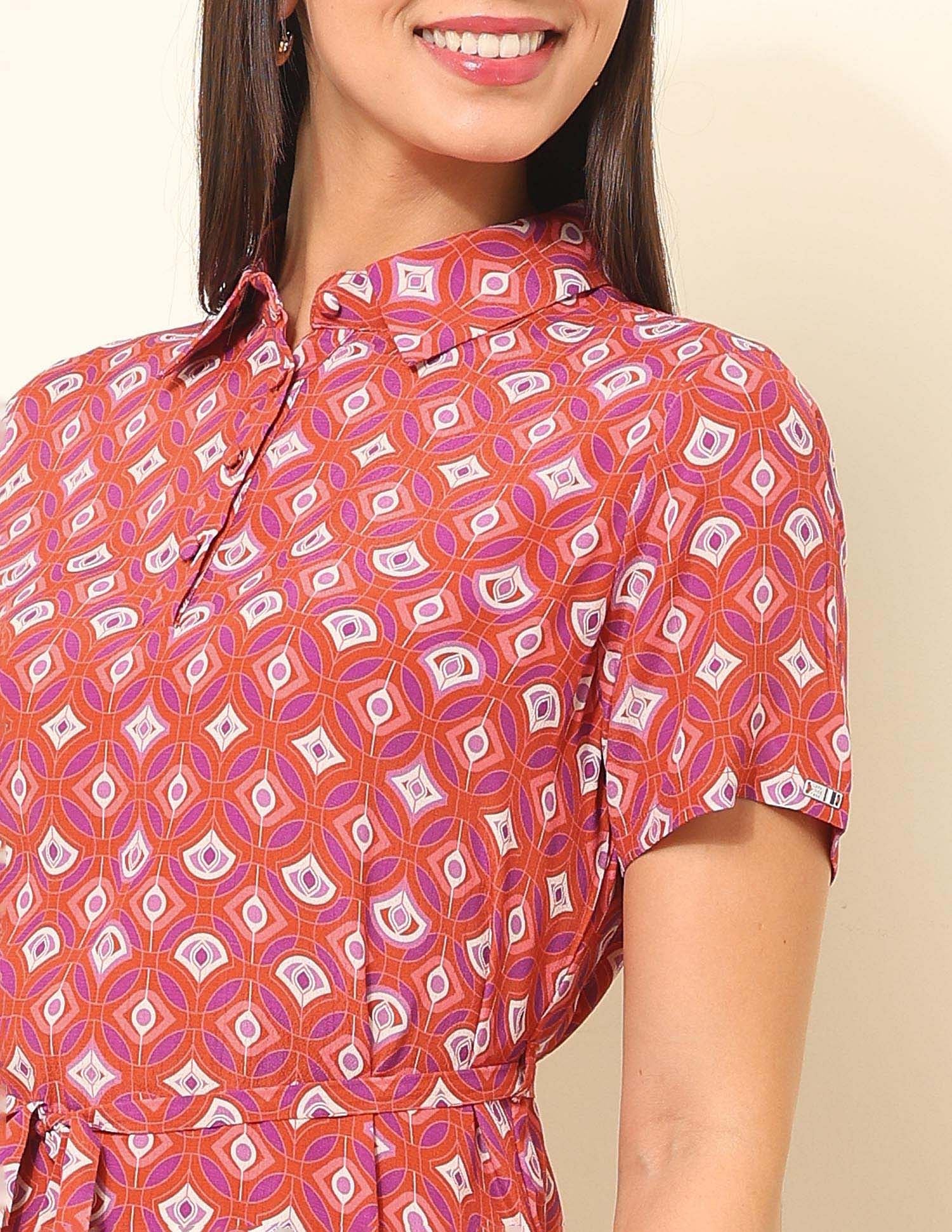 Geometric Printed Shirt Dress Multicolour - U.S. Polo Assn. India | Large