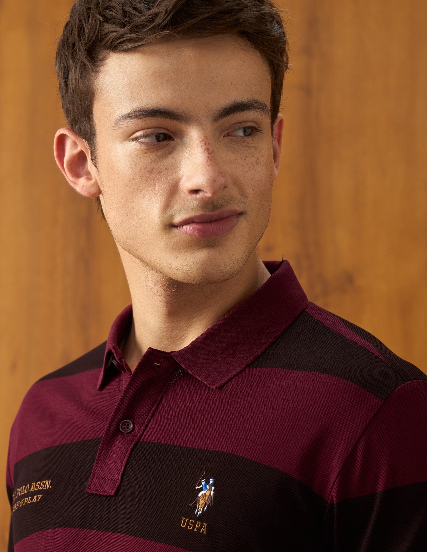 Horizontal Striped Slim Fit Polo Shirt Wine - U.S. Polo Assn. India | Large