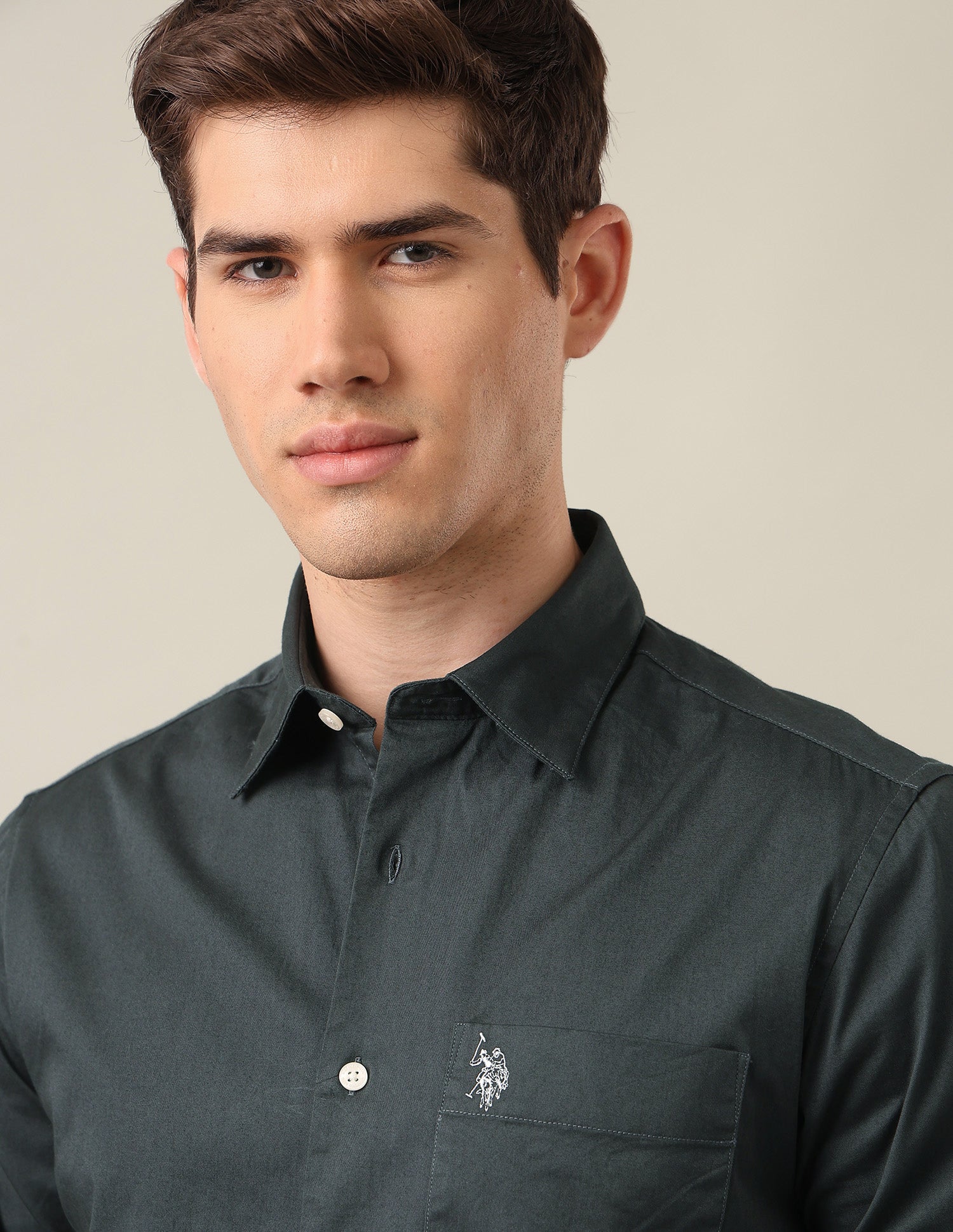 Twill Tailored Fit Shirt Grey - U.S. Polo Assn. India | Large
