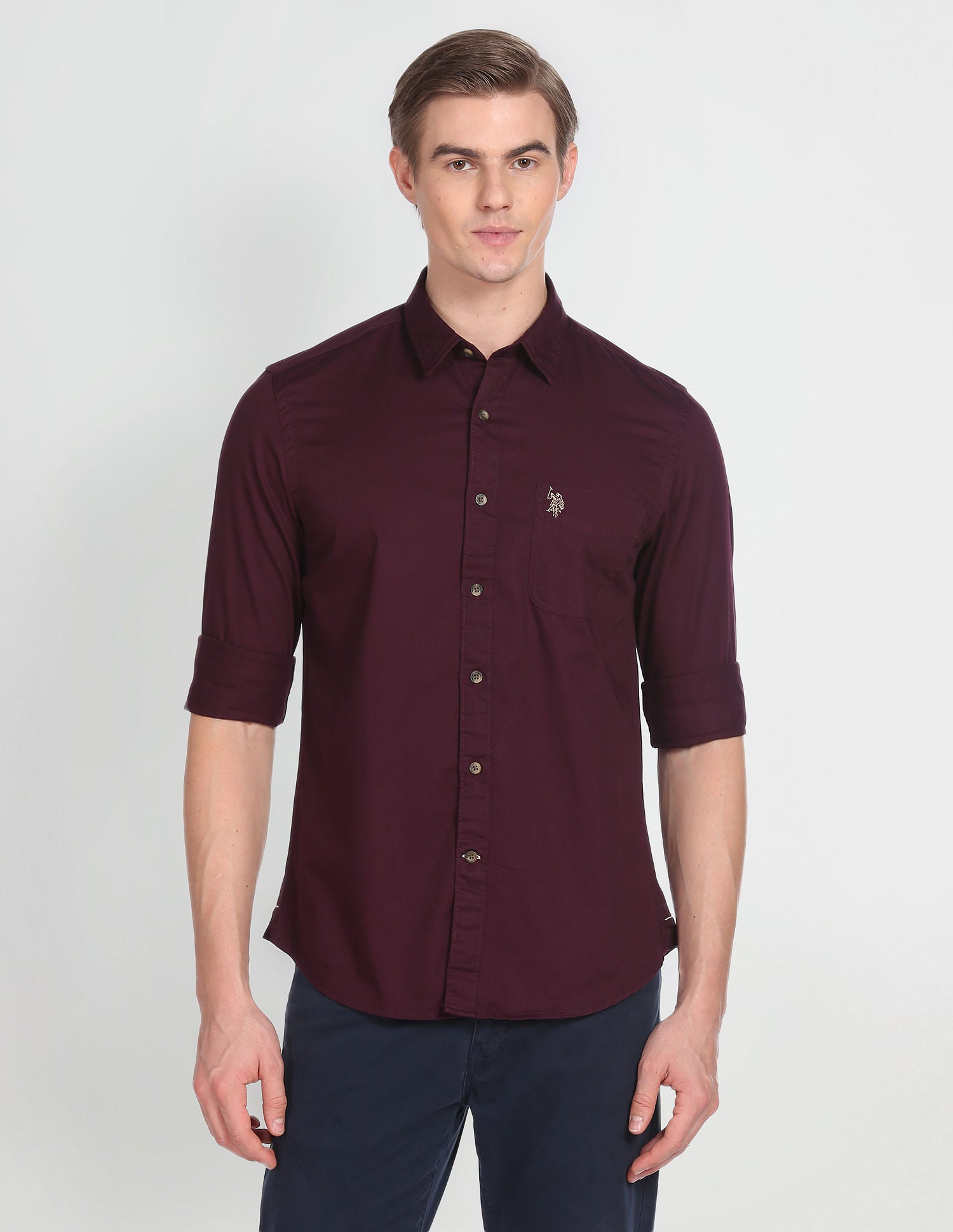 Solid Twill Casual Shirt Maroon - U.S. Polo Assn. India | Large