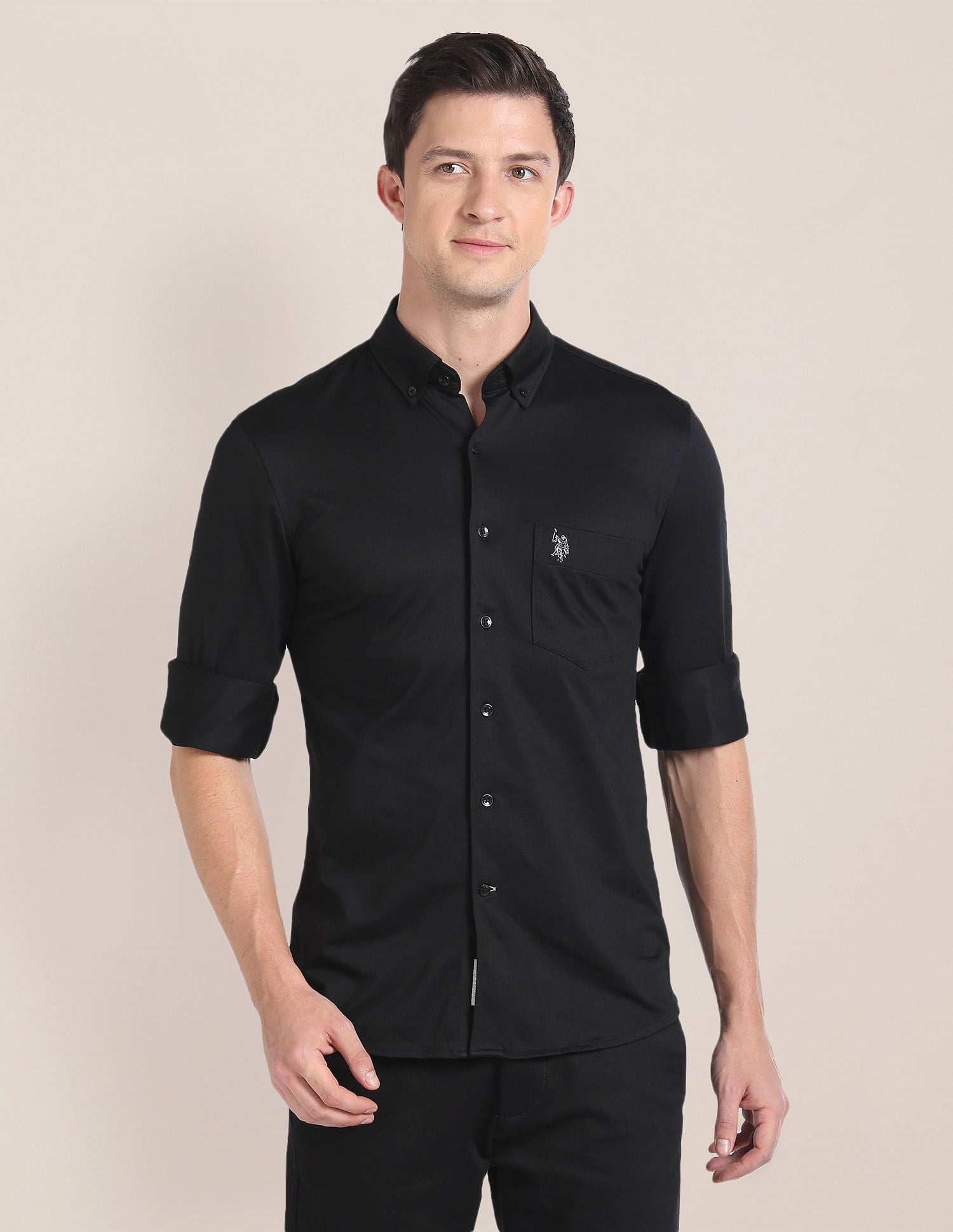 Solid Button Down Collar Shirt Black - U.S. Polo Assn. India | Large
