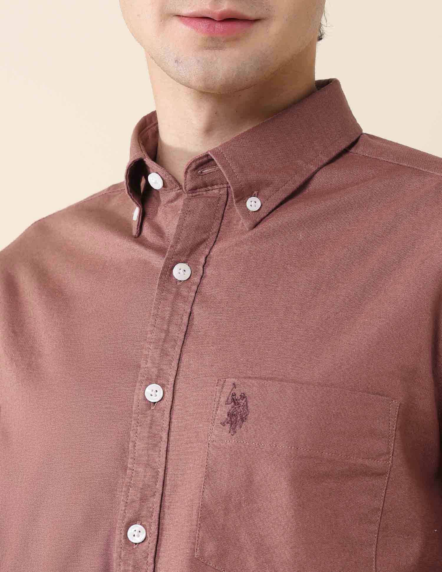 Solid Oxford Stretch Button Down Shirt Light Red - U.S. Polo Assn. India | Large