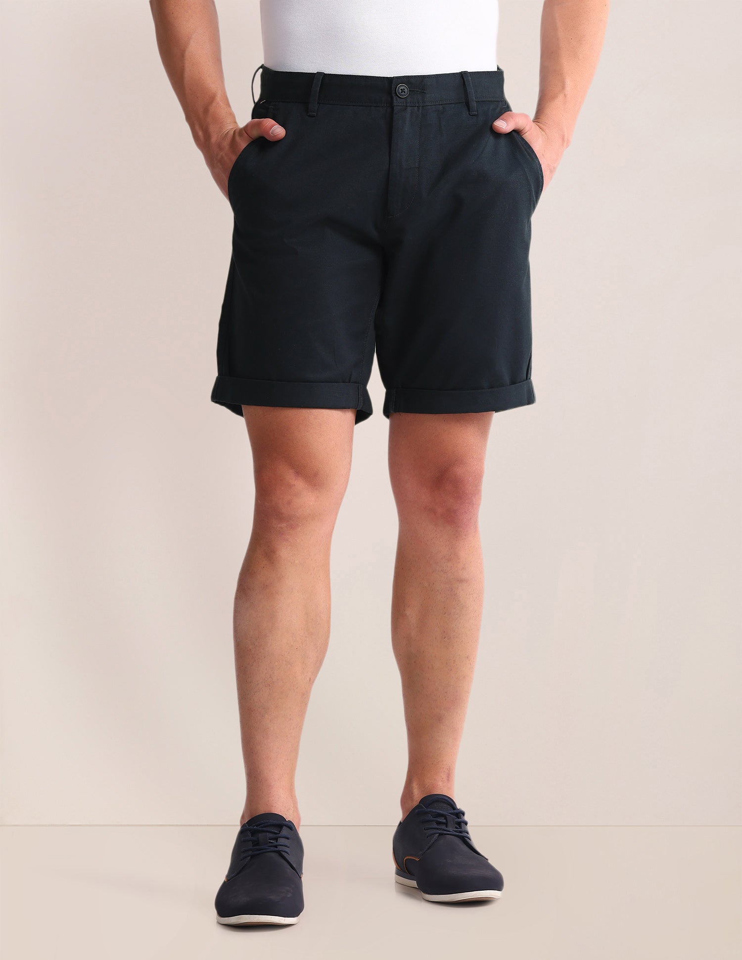 Slim Straight Fit Solid Shorts Navy - U.S. Polo Assn. India | Large