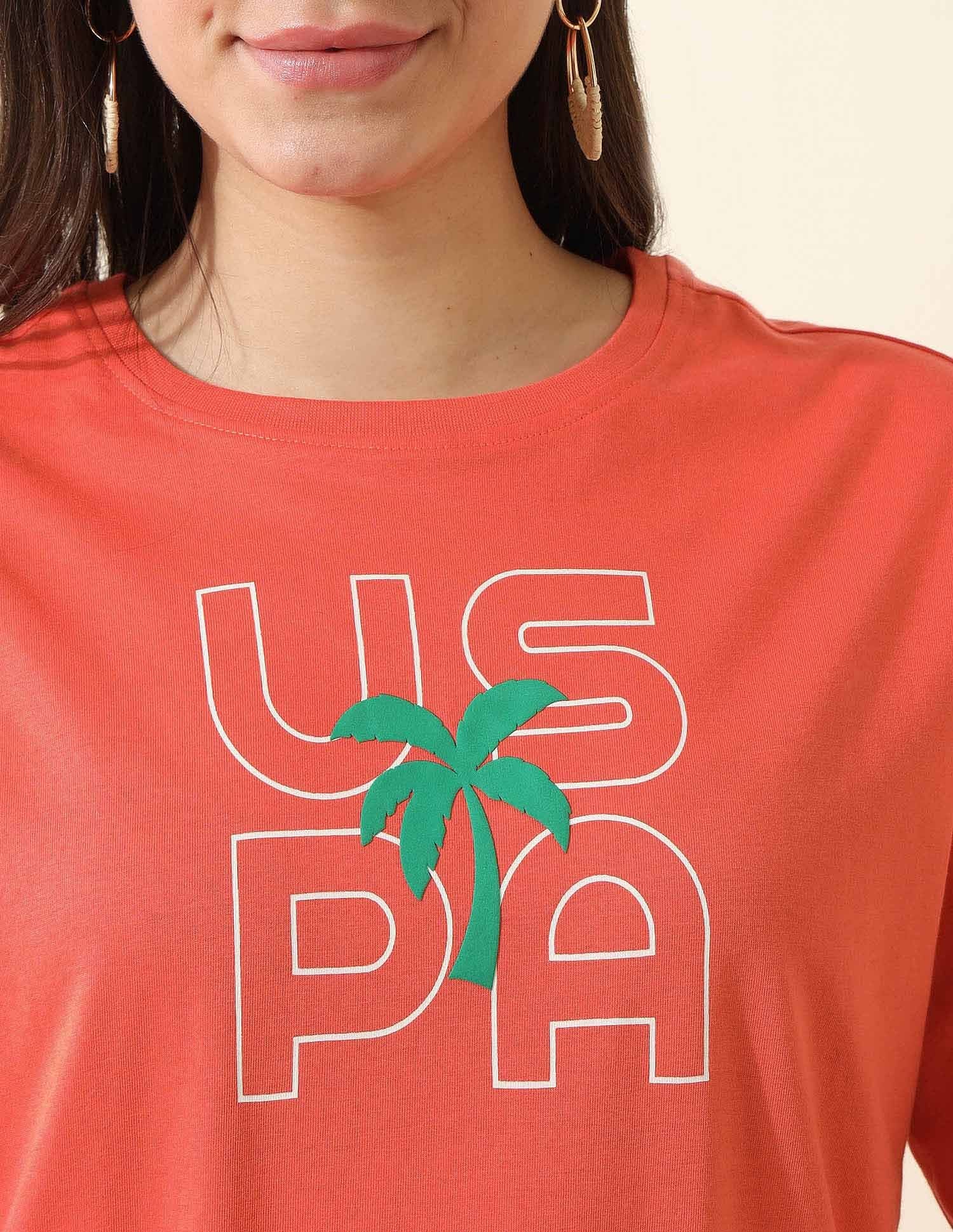 Boyfriend Fit Brand Printed T-Shirt Coral - U.S. POLO ASSN. | Large