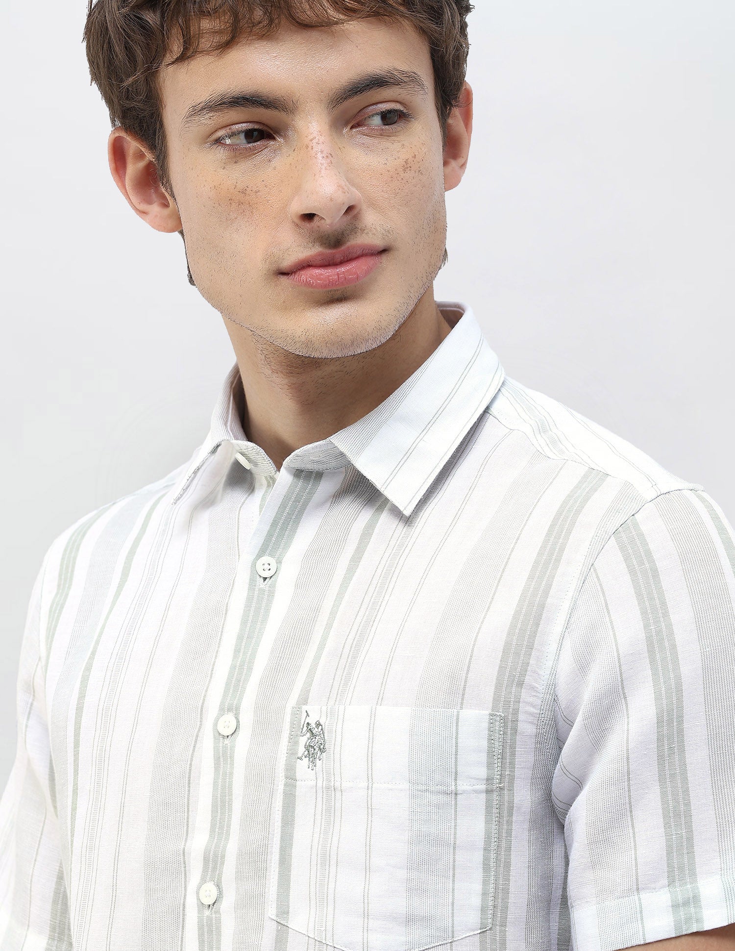 Vertical Striped Regular Fit Shirt Light Green - U.S. Polo Assn. India | Large