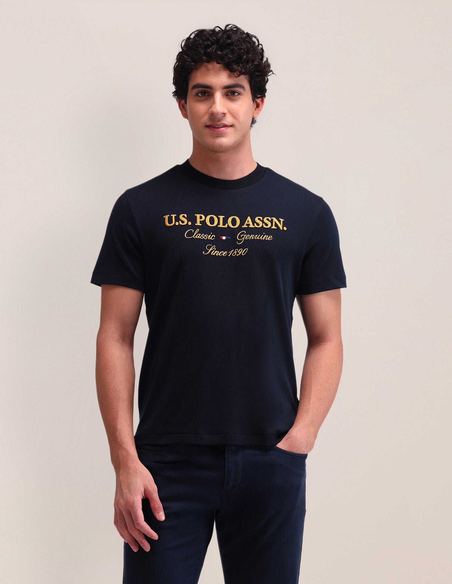 Brand Printed Cotton T-Shirt Navy - U.S. Polo Assn. India | Large