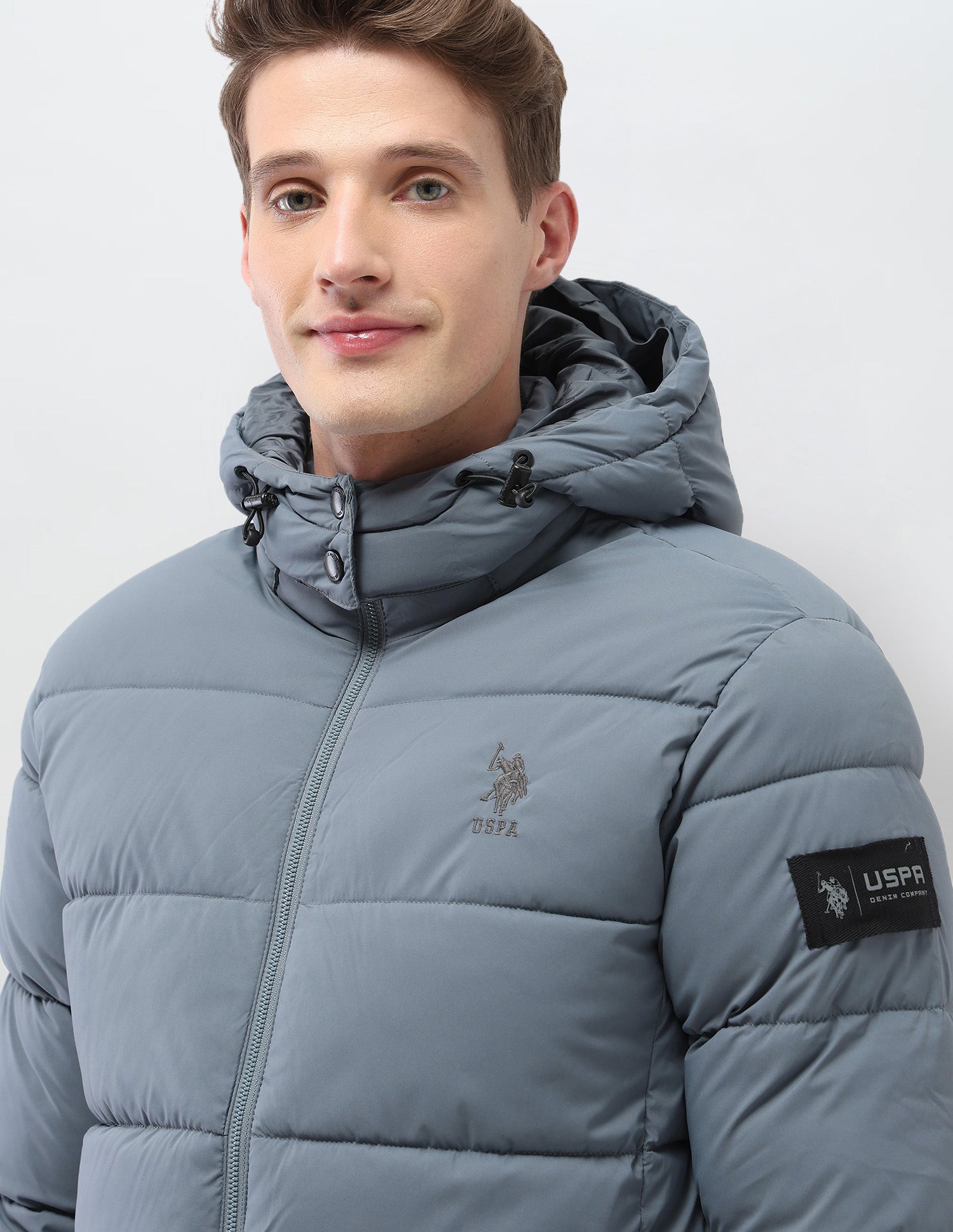 Detachable Hood Puffer Jacket Grey - U.S. Polo Assn. India | Large