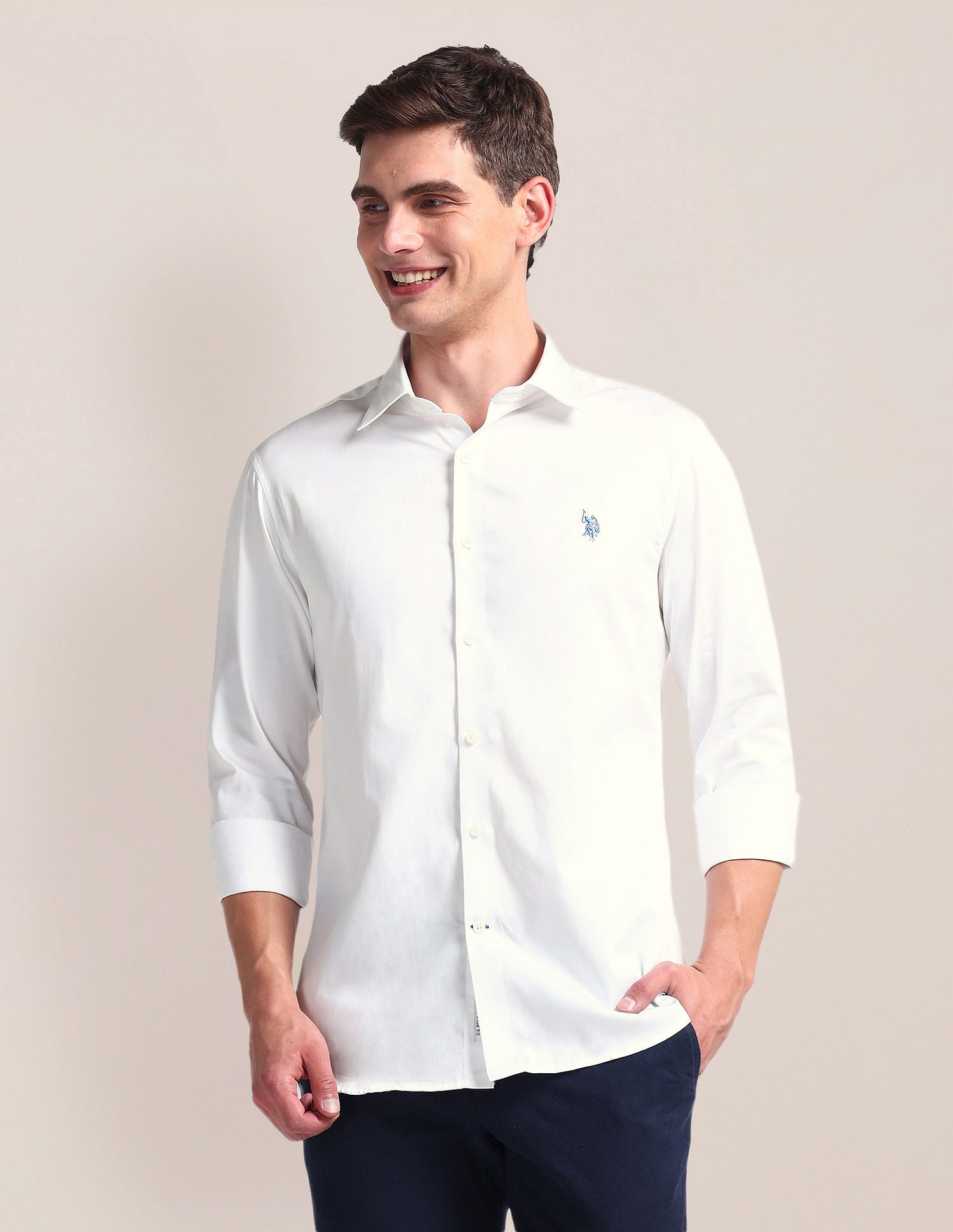 Semi-Cutaway Collar Solid Shirt White - U.S. POLO ASSN. | Large
