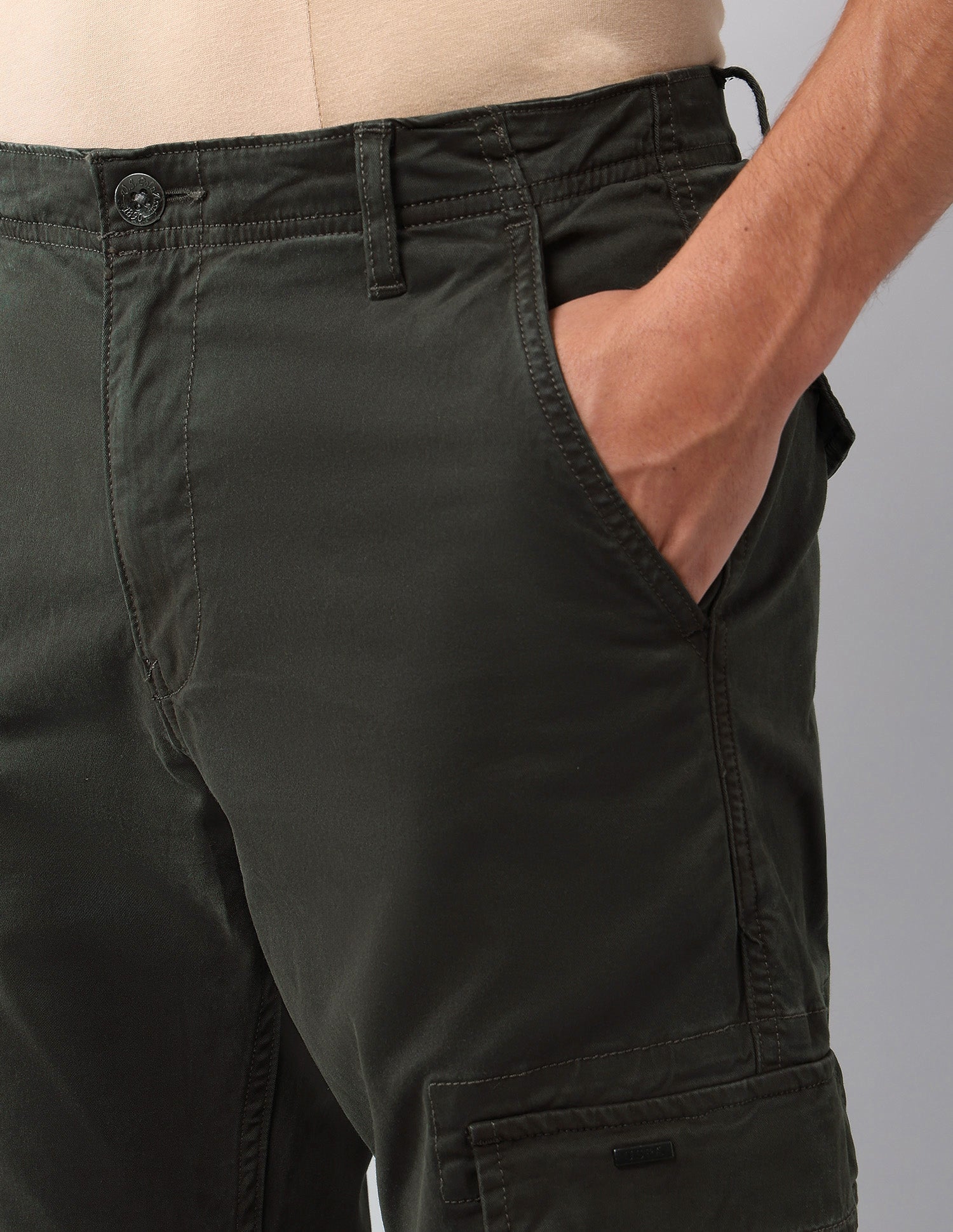Pure Cotton Solid Cargos Olive - U.S. Polo Assn. India | Large