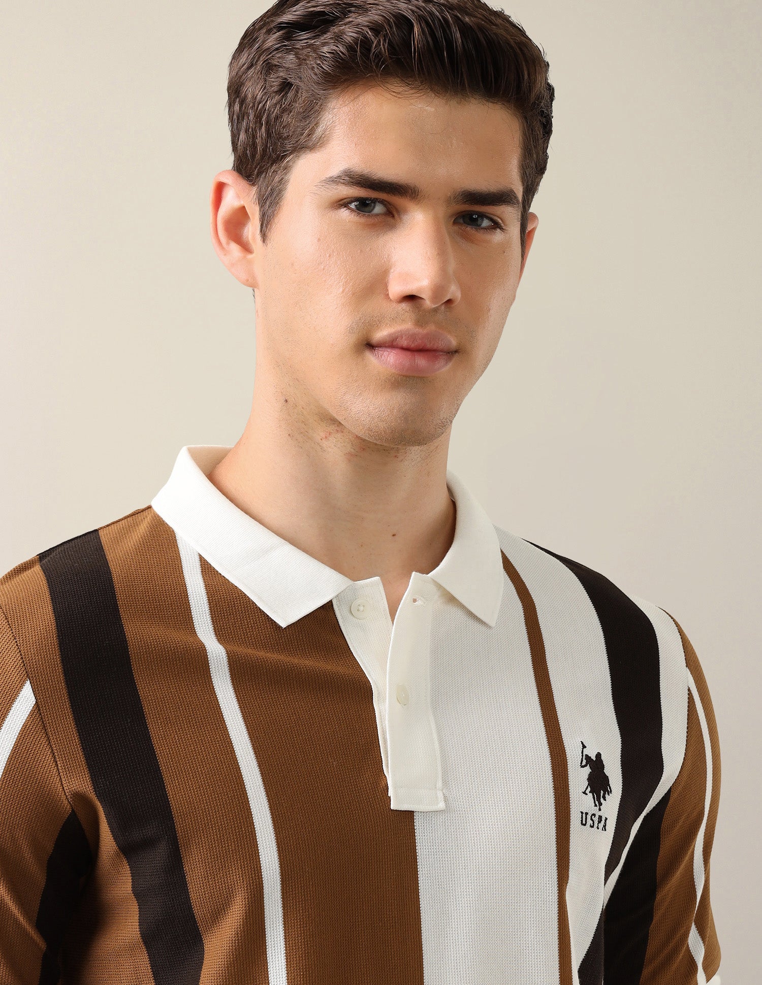 Vertical Striped Slim Fit Polo Shirt Brown - U.S. Polo Assn. India | Large