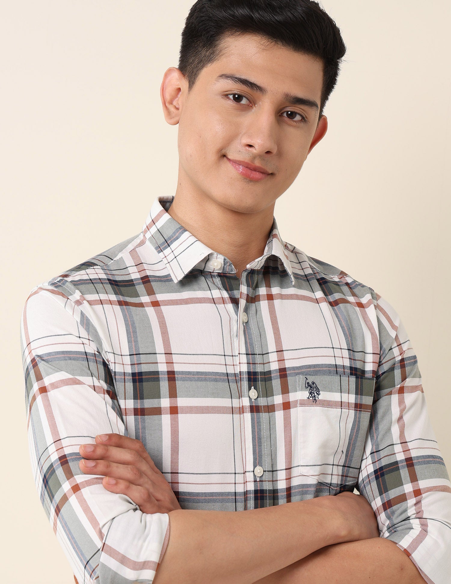 Plaid Checked Pure Cotton Shirt Off White - U.S. Polo Assn. India | Large