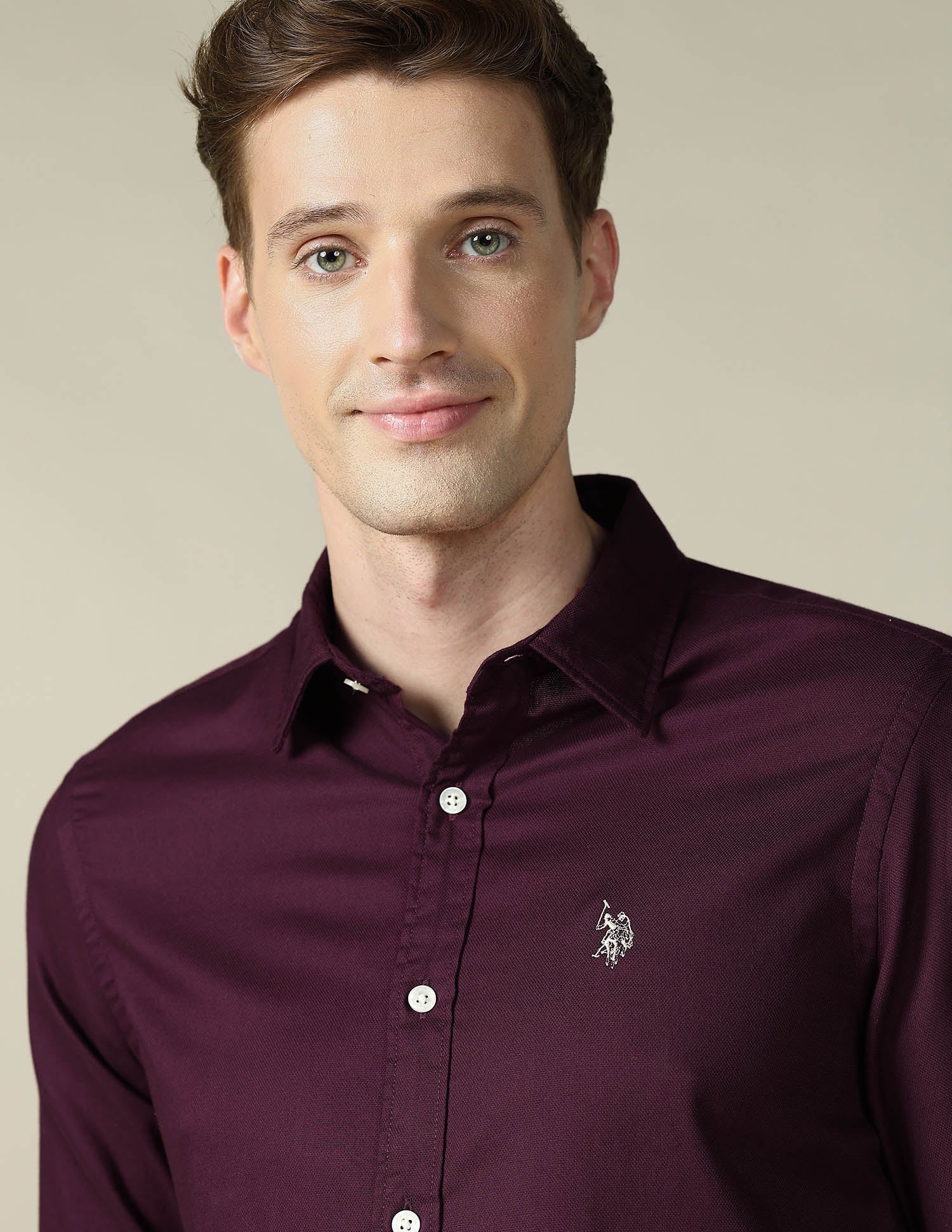 Textured Tailored Fit Shirt Maroon - U.S. Polo Assn. India | Large